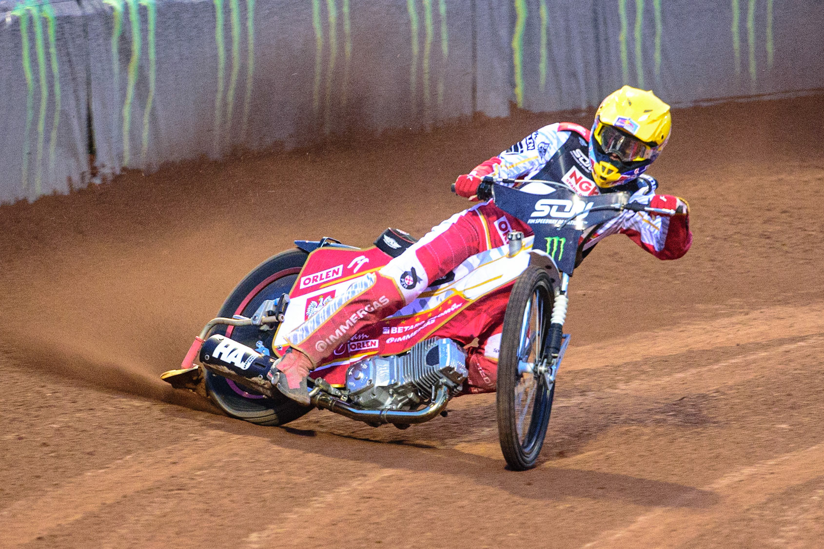 MANCHESTER, UK. OCT 16TH Maciej Janowski of Poland in action  during the Monster Energy FIM Speedway of Nations at the National Speedway Stadium, Manchester on Saturday  16th October 2021. (Credit: Ian Charles | MI News)