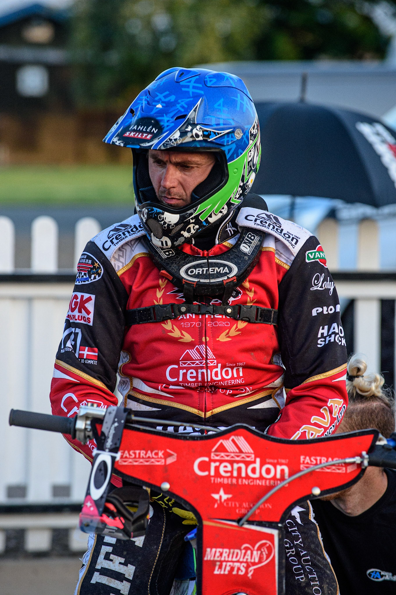 PETERBOROUGH, UK. JULY 19TH Hans Andersen  waits to be pushed off  during the SGB Premiership match between Peterborough and Belle Vue Aces at East of England Showground, Peterborough on Monday 19th July 2021. (Credit: Ian Charles | MI News)