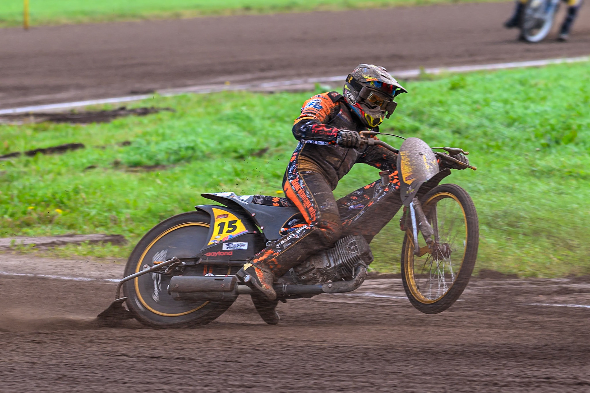 Wild Card Rider Romano Hummel (15) of The Netherlands practices during the FIM Long Track World Championship Final 4, at the Speed Centre Roden, Netherlands on Sunday 21st September 2025. (Photo: Ian Charles | MI News)