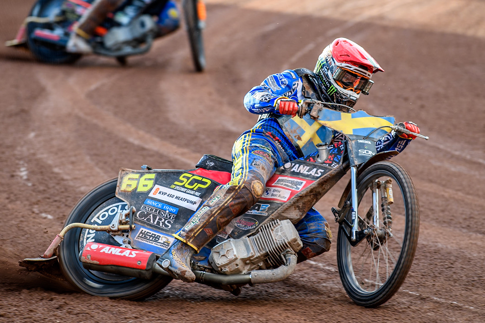 Fredrik Lindgren of Sweden in action during the Monster Energy FIM Speedway of Nation Final at the National Speedway Stadium, Manchester on Saturday 13th July 2024. (Photo: Ian Charles | MI News)
