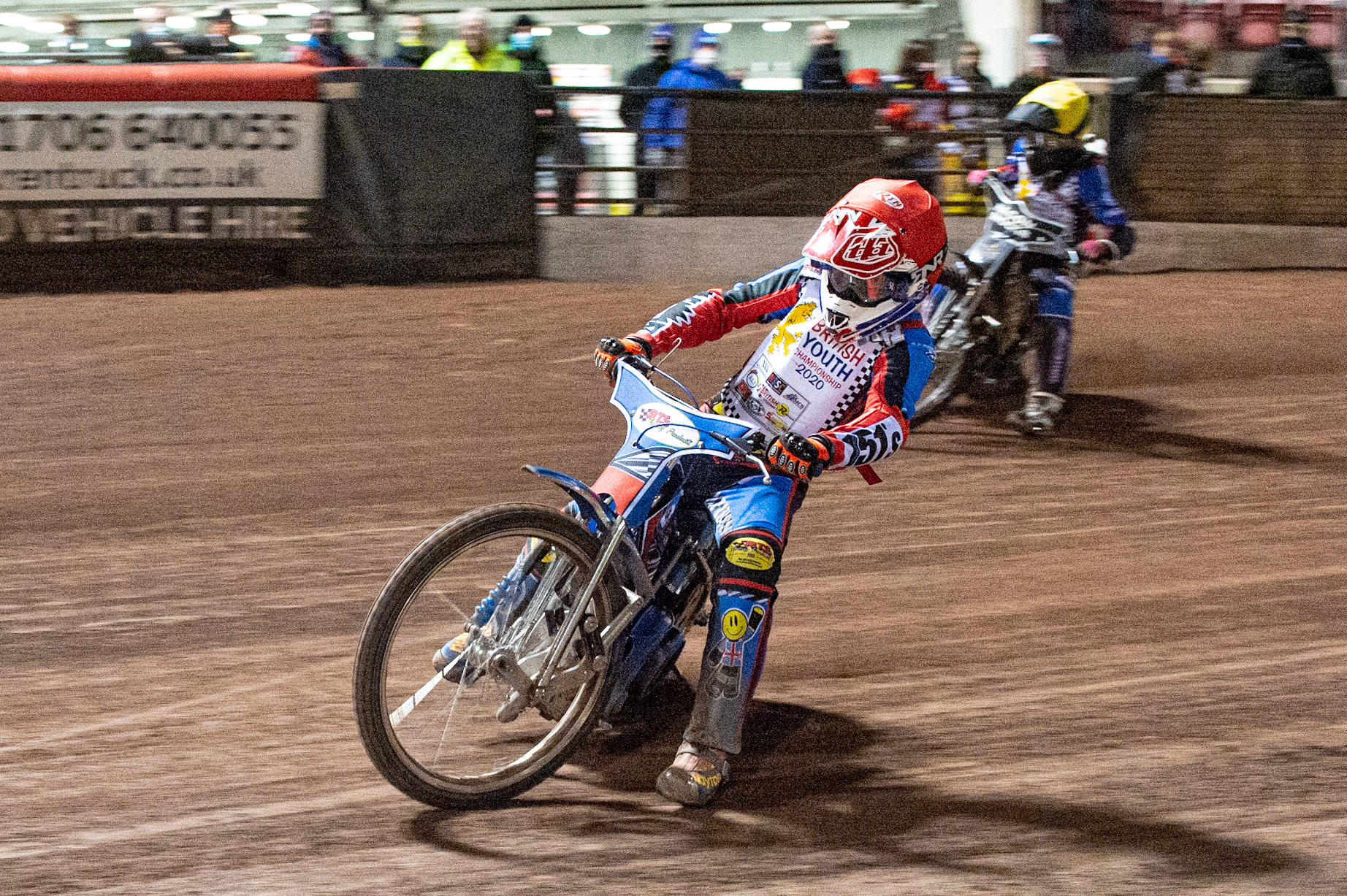 Photo: Ian CharlesCameron Taylor (Red) leads Jody Scott (Yellow) (250cc Class)British Youth Speedway Championship (Round 5), National Speedway Stadium, Manchester Saturday  10  October  2020