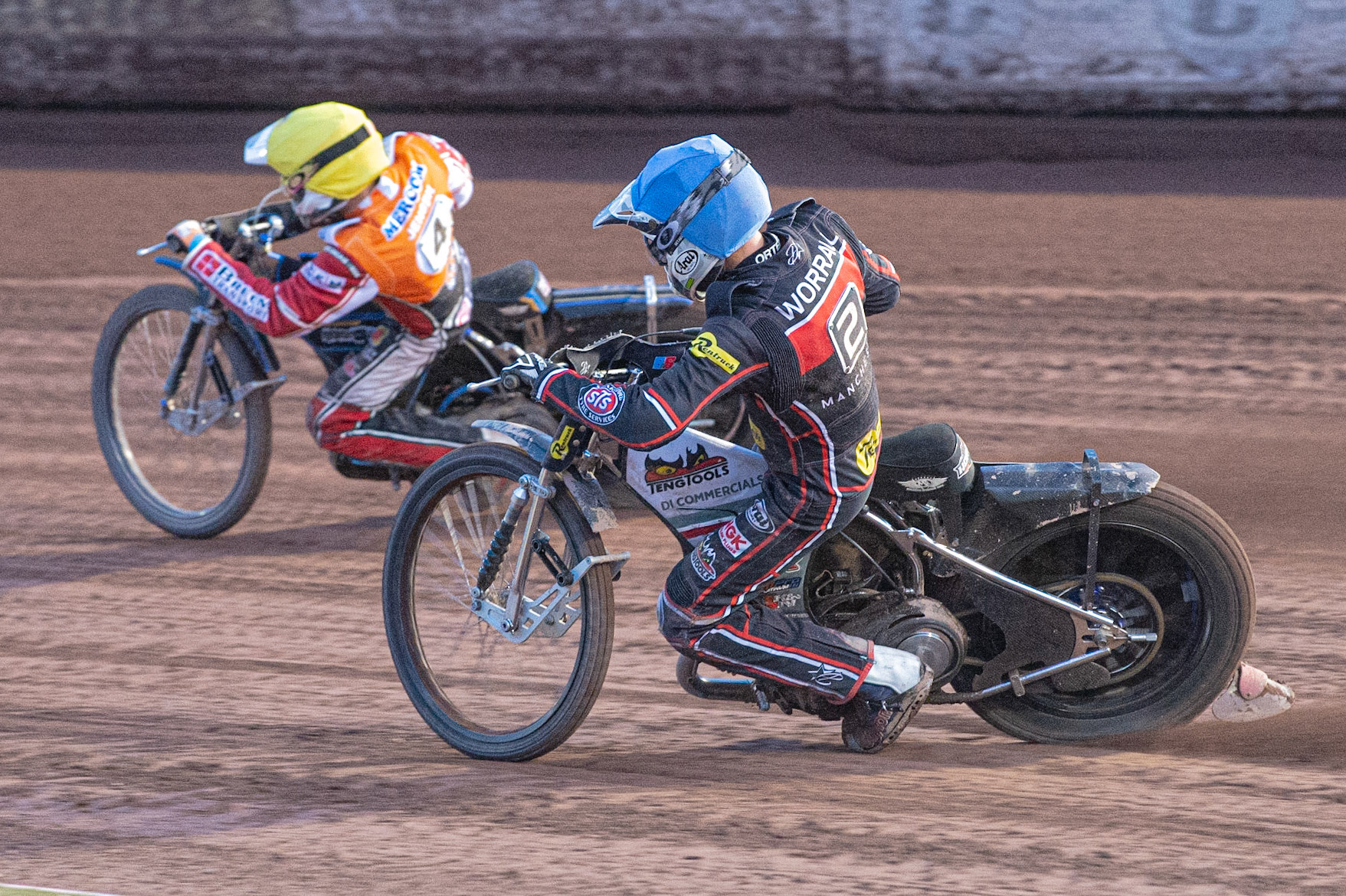 Photo by Ian Charles

Steve Worrall  (Blue) chases Rasmus Jensen  (Yellow)


Belle Vue Aces v Swindon Robins, British Speedway Premiership, Belle Vue National Speedway Stadium, Manchester, Monday 12  August  2019