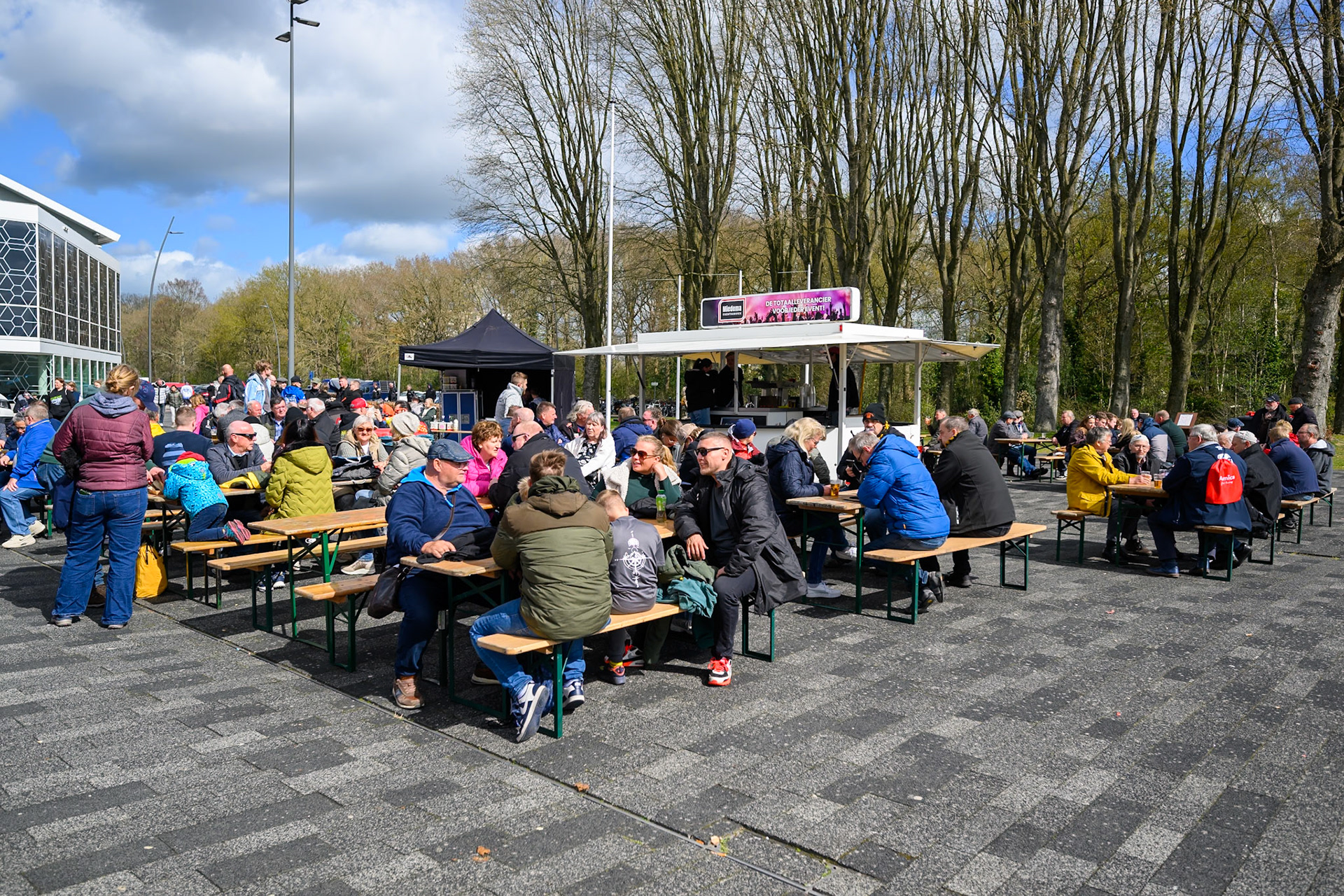 Fans in Speedway Square enjoying the sunshine during the FIM Ice Speedway Of Nations at Ice Rink Thialf, Heerenveen on Sunday 12th April 2026. (Photo: Ian Charles | MI News)