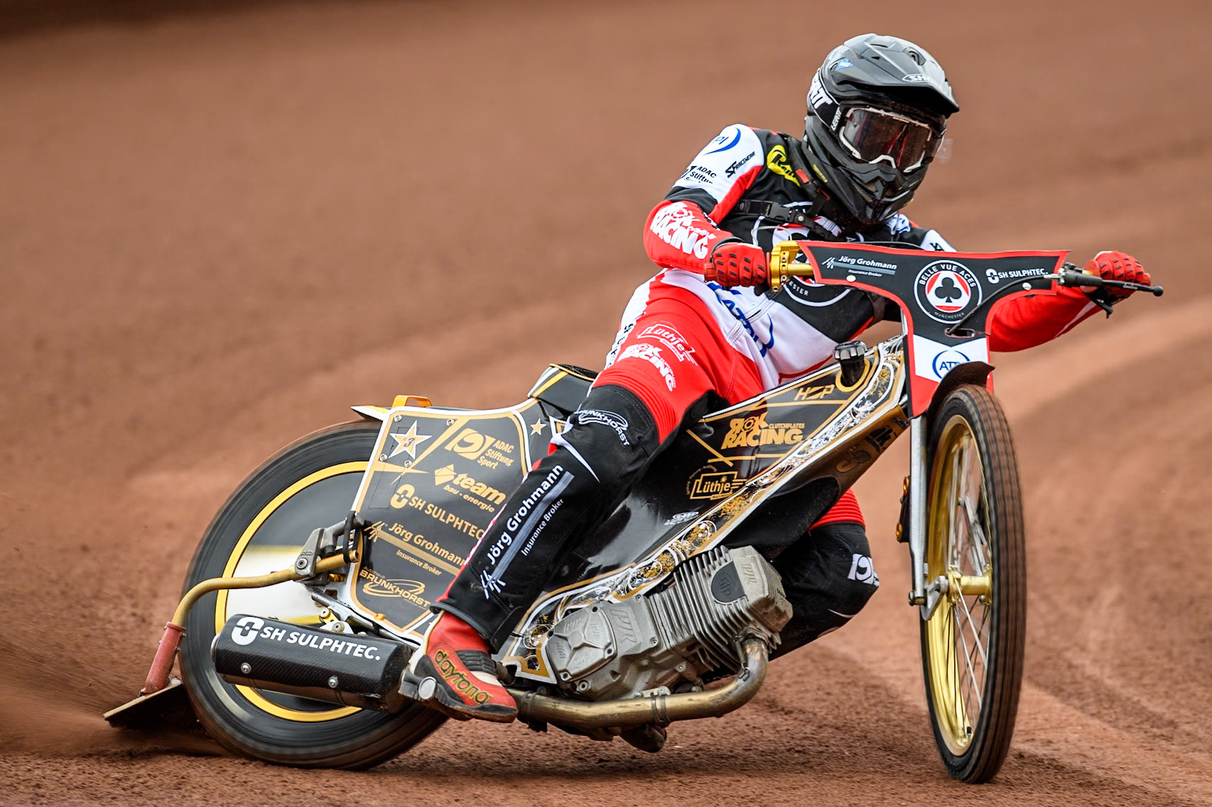 Belle Vue Aces' rider Norick Blödorn in action during the Belle Vue Aces Media Day at the National Speedway Stadium, Manchester on Monday 11th March 2024. (Photo: Ian Charles | MI News)