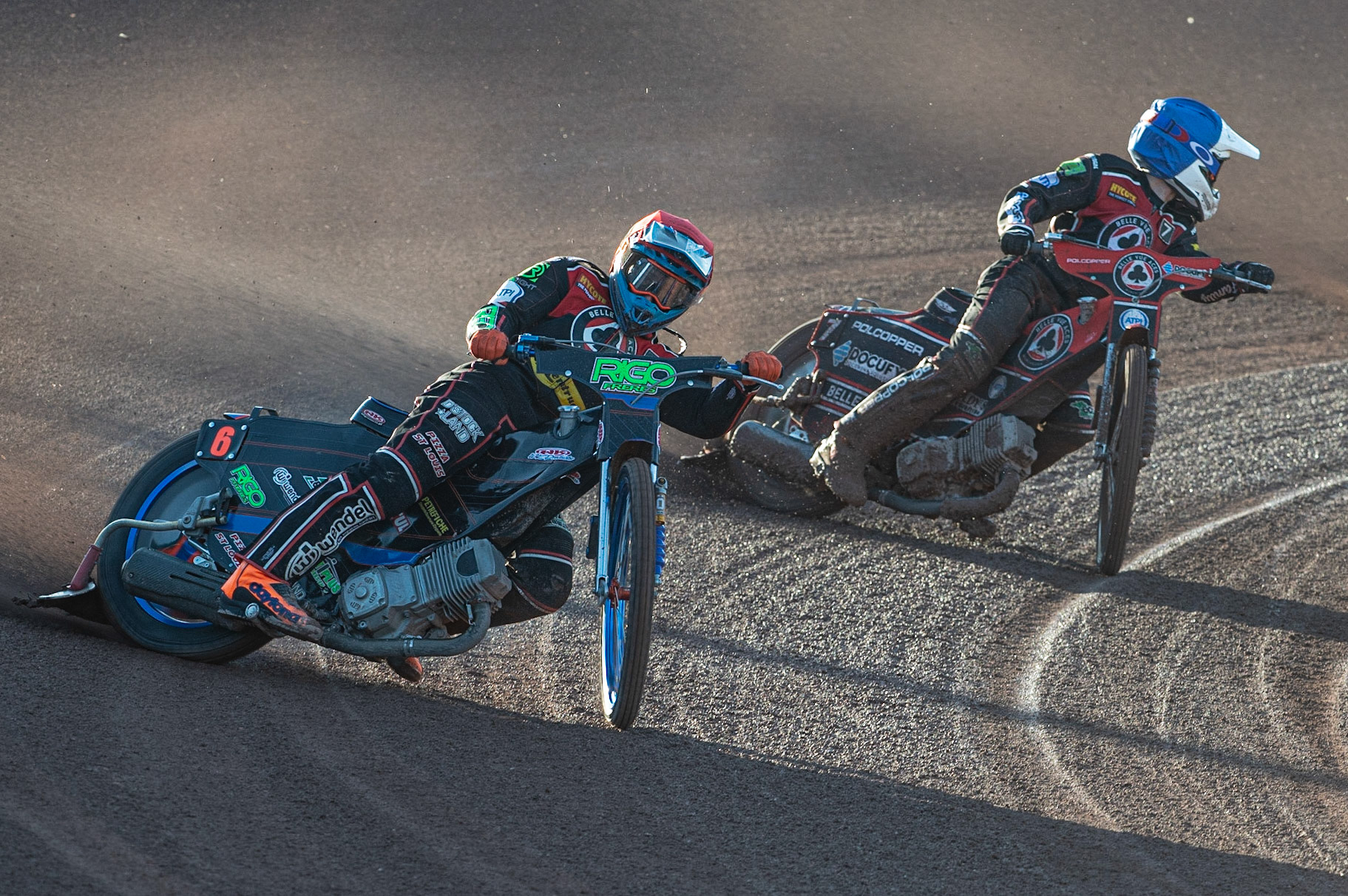 Photo: Ian Charles

Dimitri Bergé (Red) leads team mate Jaimon Lidsey (Blue)

Belle Vue Aces v Swindon Robins, British Speedway Premiership, Belle Vue National Speedway Stadium, Manchester, Monday 20  May  2019