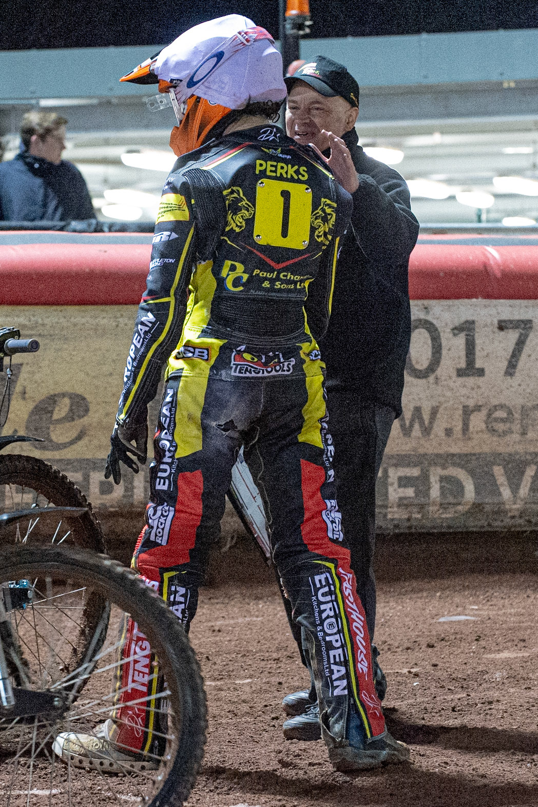 Photo: Ian Charles

Leicester Cubs  team manager David Howard congratulates Ellis Perks  after his Cup winning ride

Belle Vue Colts v Leicester Lion Cubs, SGB National League KO Cup Final (2nd Leg), Belle Vue National Speedway Stadium, Manchester, Tuesday 29  October  2019