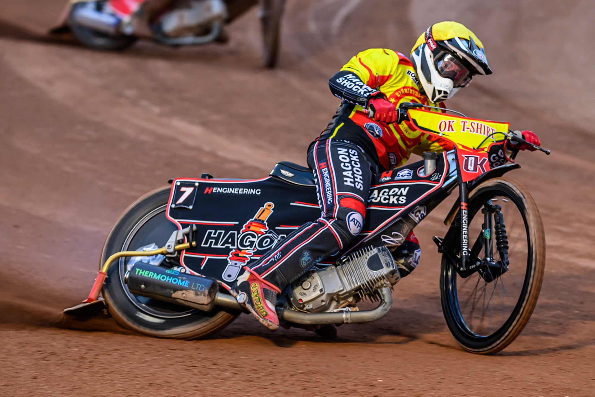 Sam Hagon of Birmingham Brummies  in action during the Rowe Motor Oil Premiership match between Belle Vue Aces and Birmingham Brummies at the National Speedway Stadium, Manchester on Monday 18th August 2025. (Photo: Ian Charles | MI News)