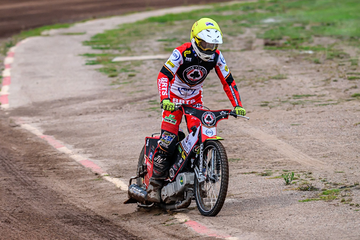 Tate Zischke of Belle Vue Aces   pulls up after his machine failed during the Rowe Motor Oil Premiership match between Sheffield Tigers and Belle Vue Aces at Owlerton Stadium, Sheffield on Monday 11th August 2025. (Photo: Ian Charles | MI News)