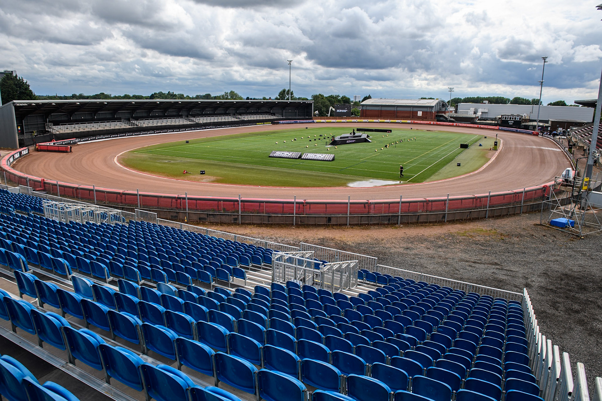 A view of the National Speedway Stadium from the East Grandstand during the Monster Energy FIM Speedway of Nations Semi-Final 1 at the National Speedway Stadium, Manchester on Tuesday 9th July 2024. (Photo: Ian Charles | MI News)