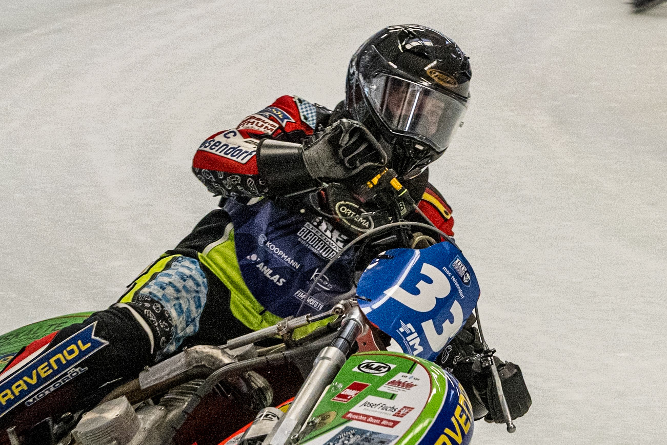 Johann Weber (33) of Germany during Practice for the Ice Speedway Gladiators World Championship Finals at Max-Aicher-Arena, Inzell on Friday 13th March 2026. (Photo: Ian Charles | MI News)