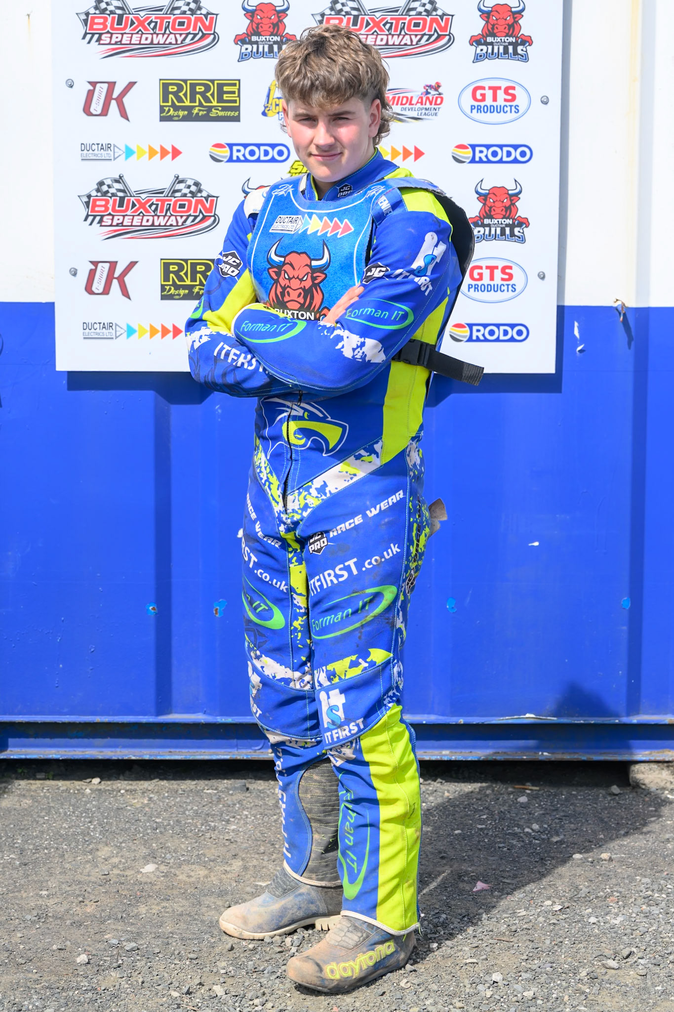 Will Boraston of Buxton Bulls during the WSRA National Development League match between Buxton Bulls and King's Lynn Young Stars at Hi-Edge Speedway, Buxton on Sunday 9th August 2026. (Photo: Ian Charles | MI News)