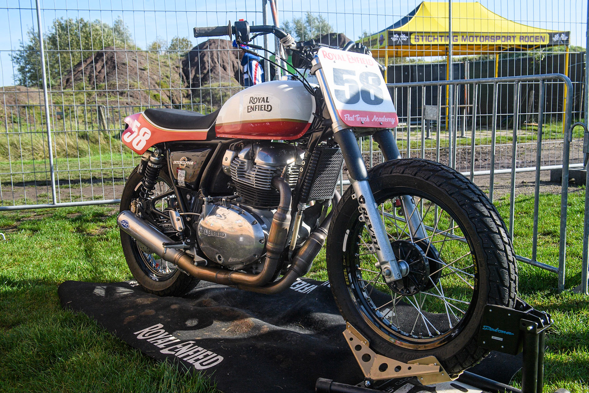 Olav Den Engelsman’s Royal Enfield Flat Track bike during the FIM Long Track Of Nations event at the Speed Centre Roden on Sunday 24th September 2023. (Photo: Ian Charles | MI News)