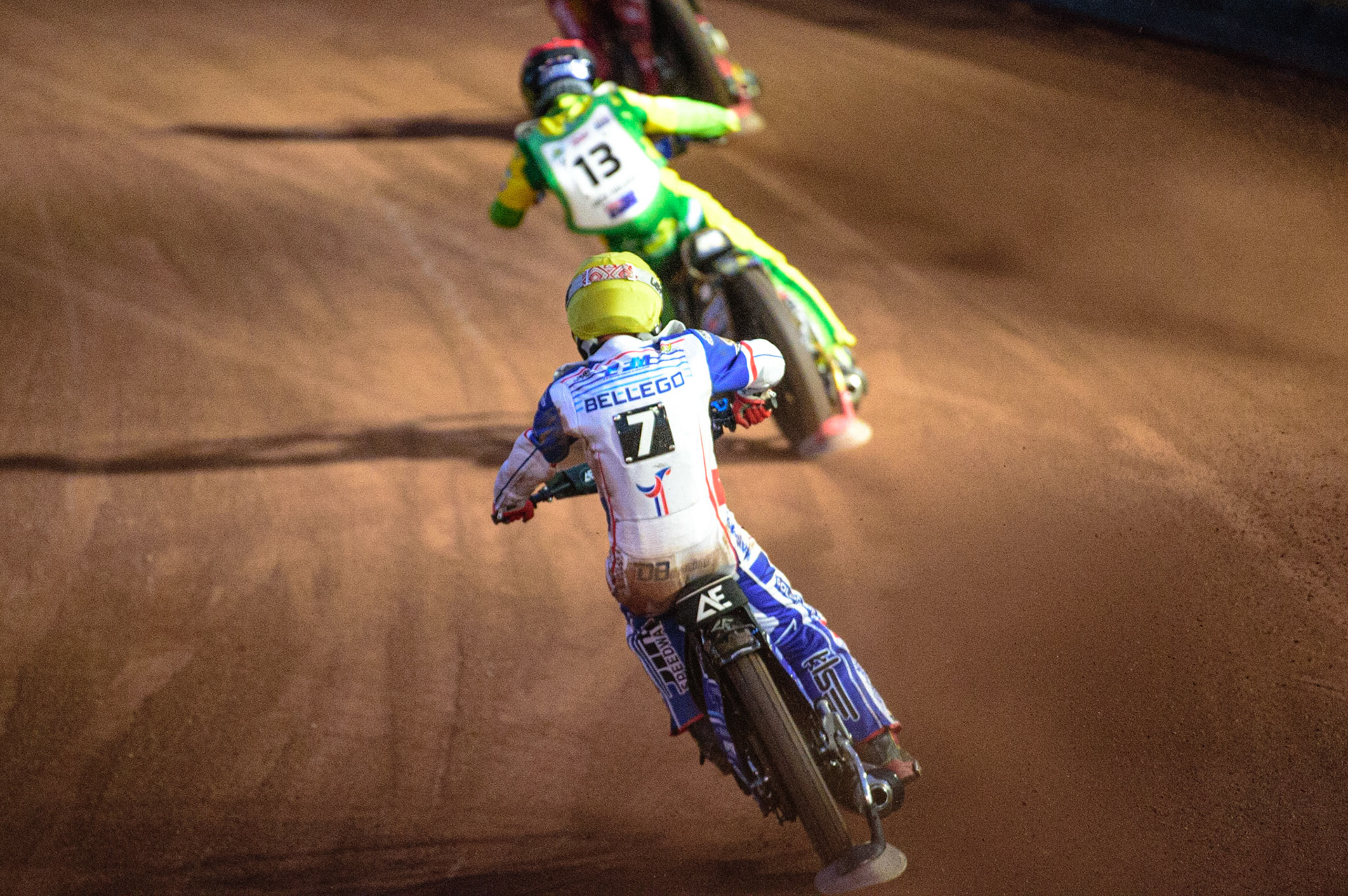 David Bellego (France) (Yellow) chases Jack Holder (Australia) (Red) during the FIM Speedway Grand Prix Challenge at the Peugeot Ashfield Stadium, Glasgow on Saturday 20th August 2022. (Credit: Ian Charles | MI News)