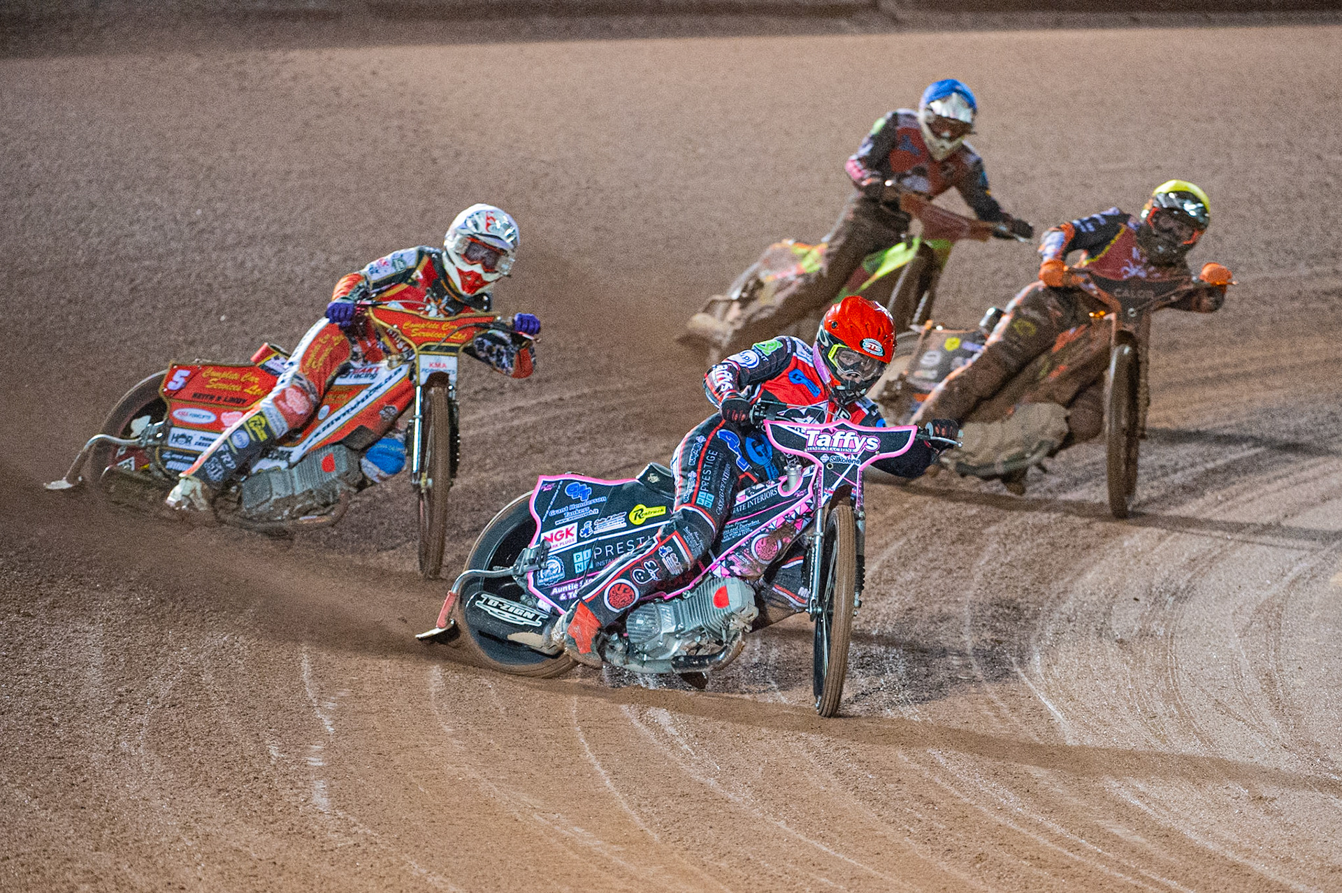 Photo: Ian Charles

Belle Vue Colts’ Leon Flint  (Red) leads Drew Kemp  (White) Alex Spooner (Yellow) and Ben Woodhull   (Blue)

Belle Vue Colts v Kent Kings, SGB National League Play Offs, Semi Final 1st Leg, Belle Vue National Speedway Stadium, Manchester, Friday 4  October  2019