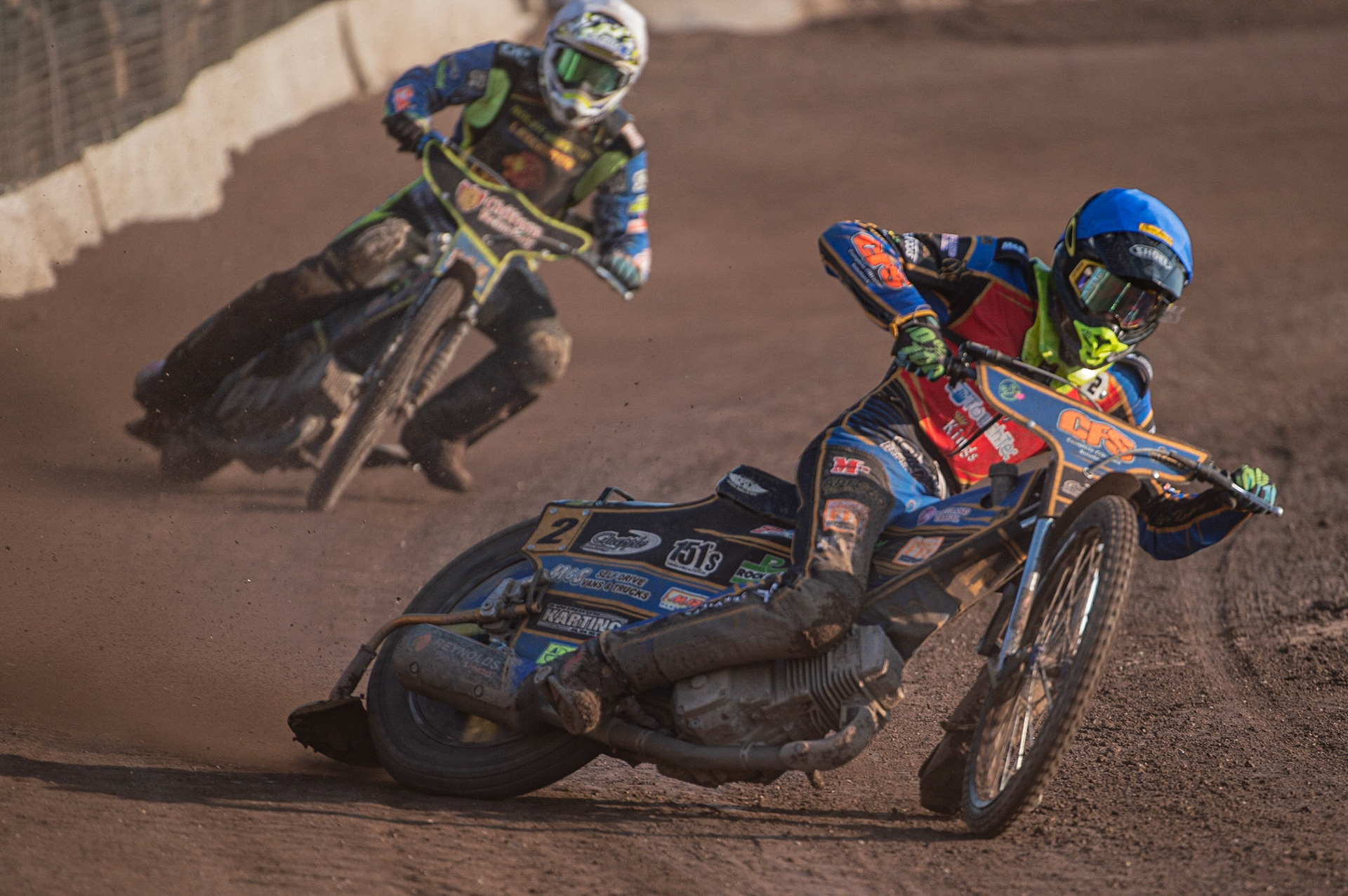 Photo by Ian Charles:

KENT  v LEICESTER 
Anders Rowe  (Blue) leads Danyon Hume (White)


National League Best pairs Championship, Owlerton Stadium, Sheffield, 25 August 2019