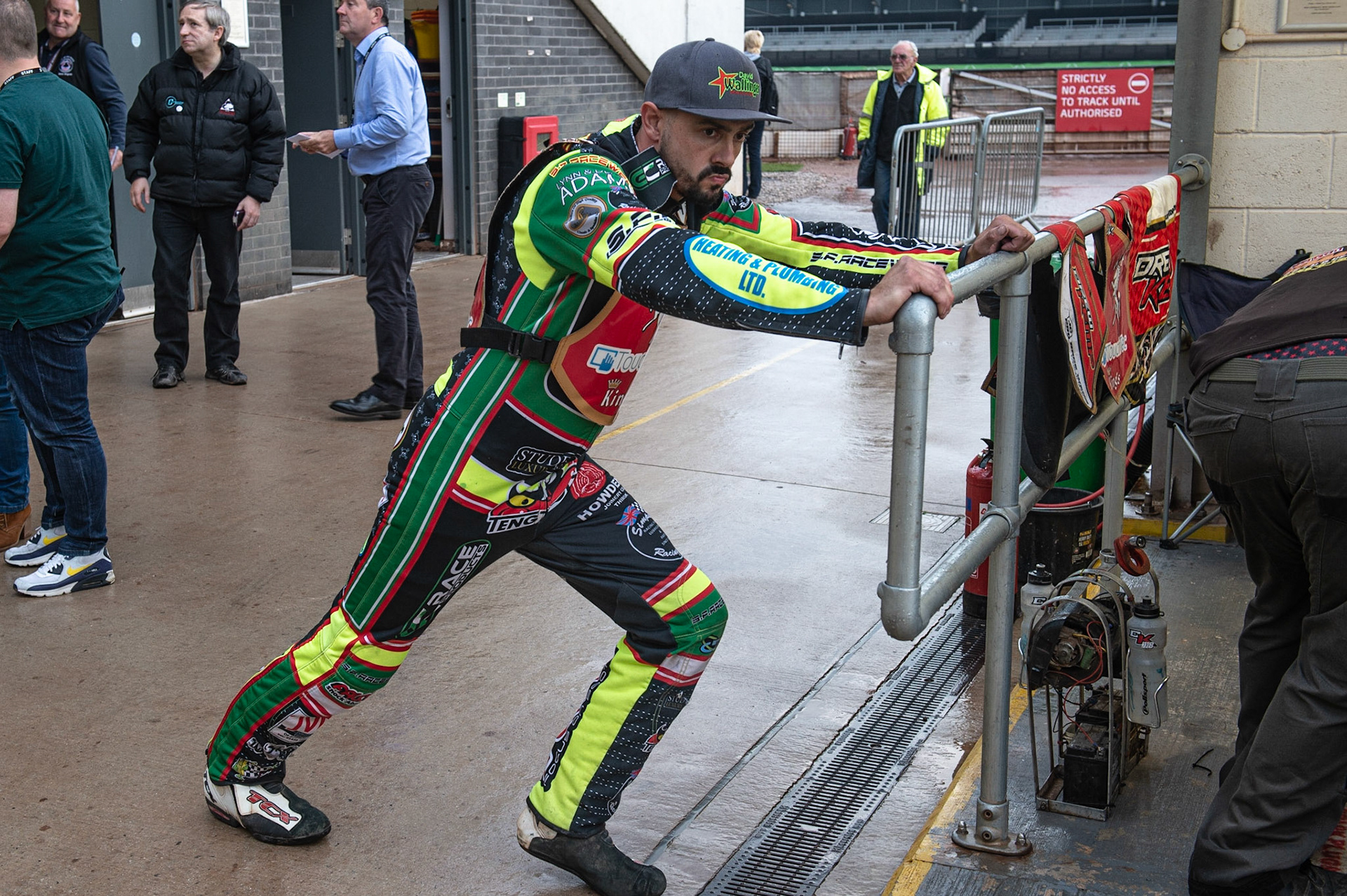 Photo: Ian Charles

David Wallinger  warms up before the meeting

Belle Vue Colts v Kent Kings, SGB National League, Belle Vue National Speedway Stadium, Manchester, Thursday 1  August  2019