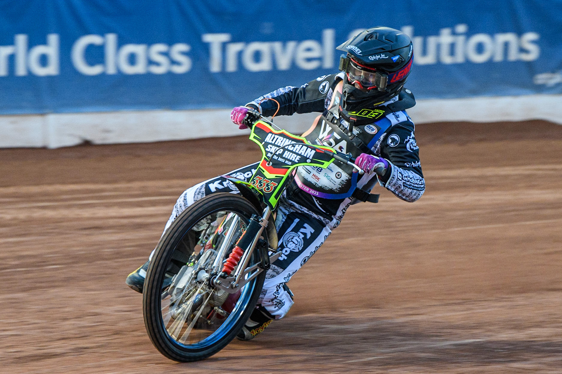 Celina Liebmann in action during the Sports Insure Premiership match between Belle Vue Aces and Wolverhampton Wolves at the National Speedway Stadium, Manchester on Monday 3rd July 2023. (Photo: Ian Charles | MI News)