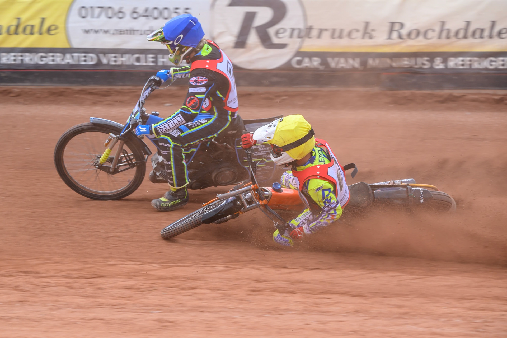 JR ASHWORTH &amp; SONS COLTS ACADEMY INDIVIDUALHarry Fletcher in Yellow rides inside Senna Summers in Blue before he slides off during the JR Ashworth &amp; Sons Colts Individual at the National Speedway Stadium, Manchester on Sunday 10th May 2026. (Photo: Ian Charles | MI News)