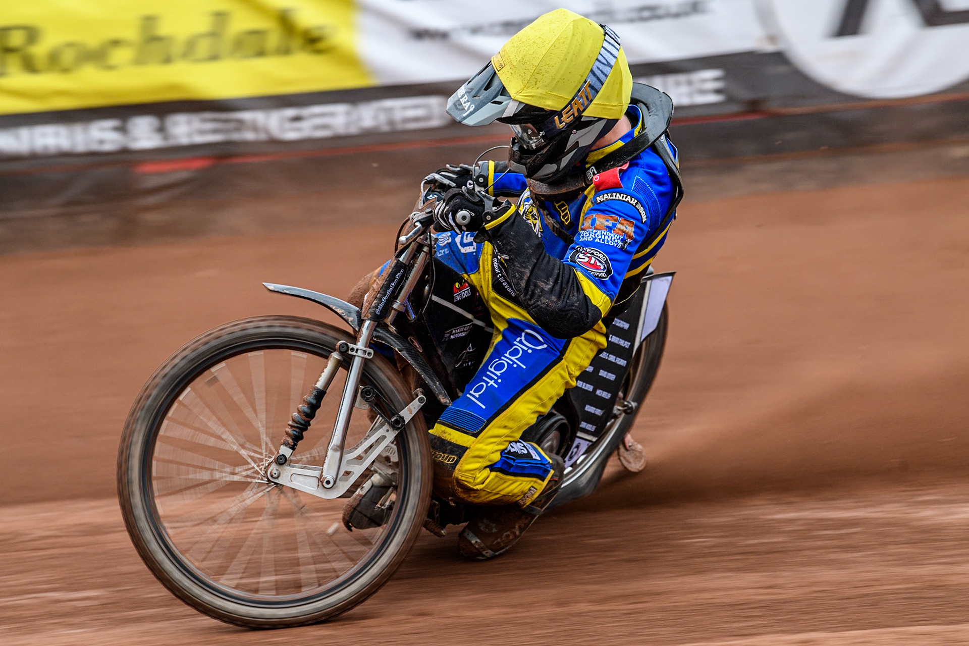 Sheffield Tigers' Dan Gilkes in action during the Rowe Motor Oil Premiership KO Cup Quarter Final 1st Leg between Belle Vue Aces and Sheffield Tigers at the National Speedway Stadium, Manchester on Monday 1st April 2024. (Photo: Ian Charles | MI News)