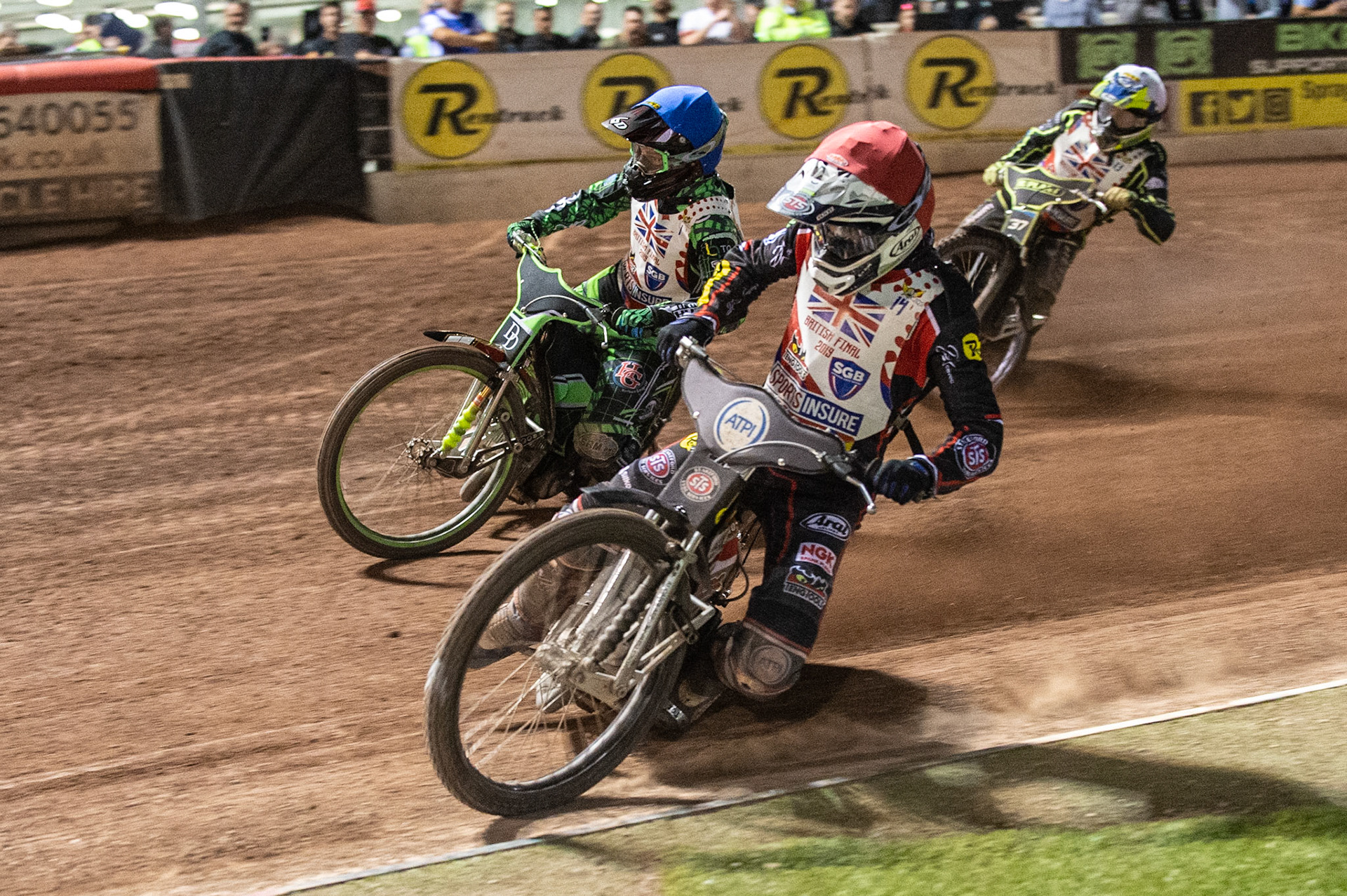 Photo: Ian Charles

Semi Final: Steve Worrall (Red) inside Charles Wright (Blue) and Chris Harris (White)

Sports Insure British Final,  Belle Vue National Speedway Stadium, Manchester Monday 29  July  2019