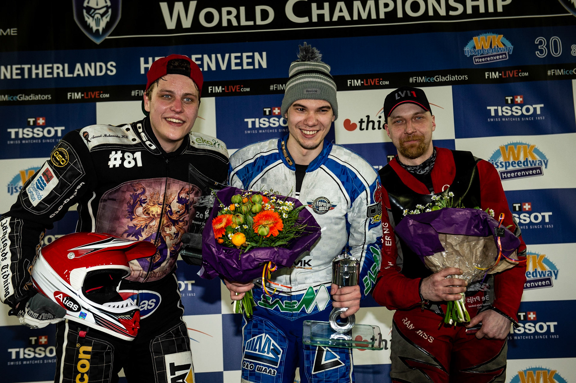 Photo: Ian Charles

Top three in the Roelof Thijs Bokaal: (l-r) Jimmy Olsén (2nd), Konstantin Kolenkin (1st), Matti Isoaho (3rd)

Roelof Thijs Bokaal, Ice Rink Thialf, Heerenveen, Netherlands Friday  29  March  2019
