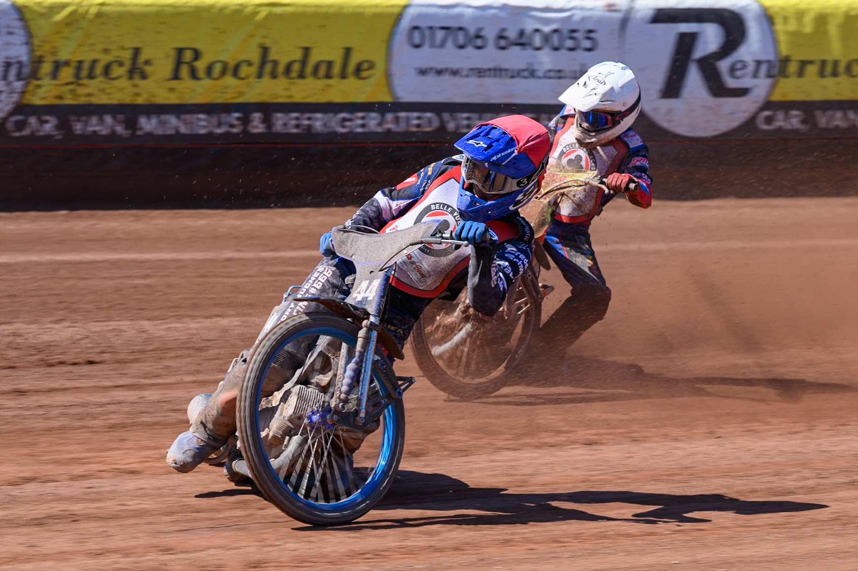 COLTS ACADEMY INDIVIDUAL EVENT Charlie Southwick in Red leading Harry Fletcher in White during the JR Ashworth &amp; Sons Colts Academy Event at the National Speedway Stadium, Manchester on Sunday 19th July 2026. (Photo: Ian Charles | MI News)