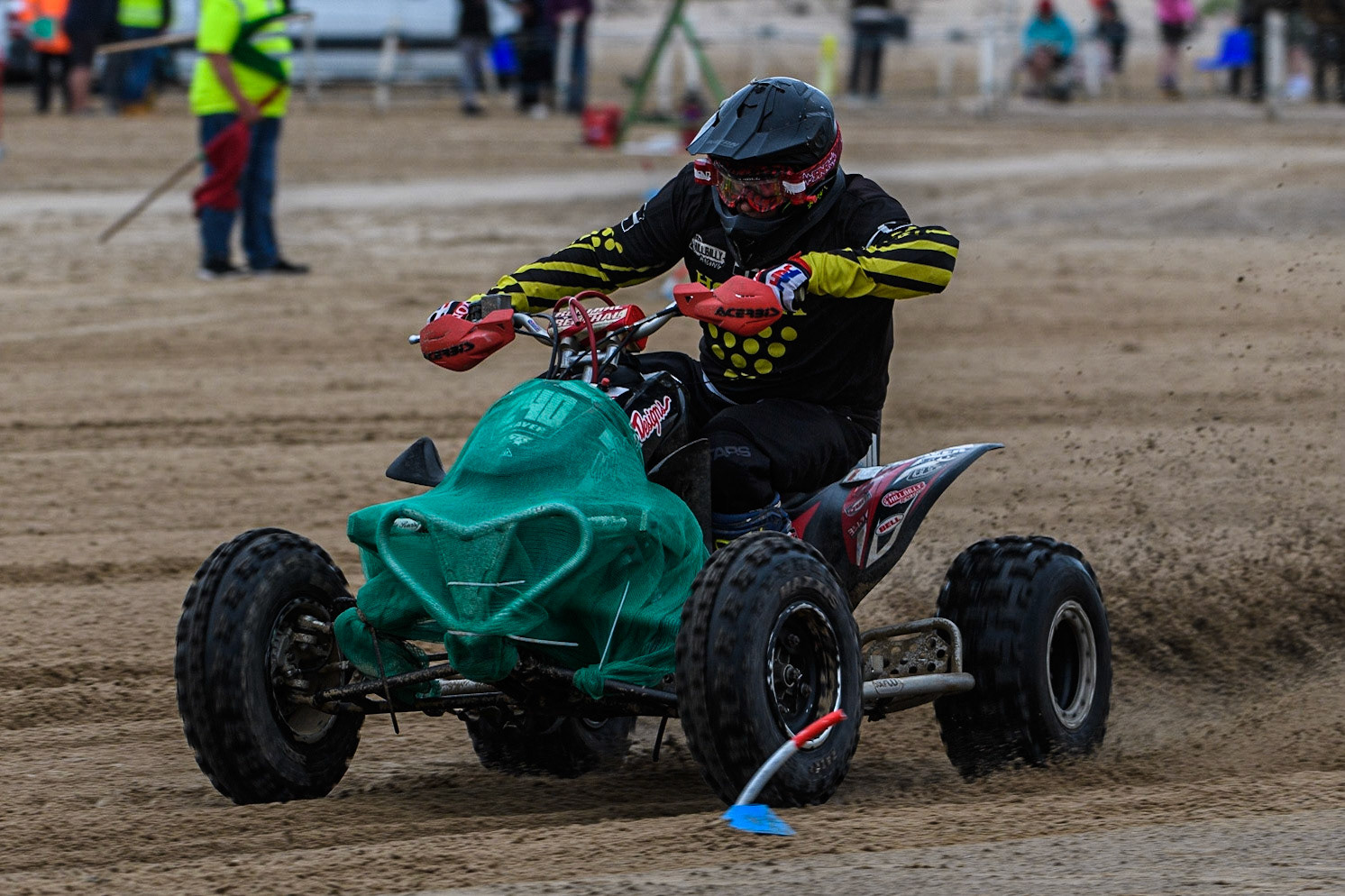 Dan Bray (240) on his way to winning the Quads Final during the Fylde ACU British Sand Racing Masters Championship at  St Annes on Sea, Lancashire on Sunday 30th July 2023. (Photo: Ian Charles | MI News)