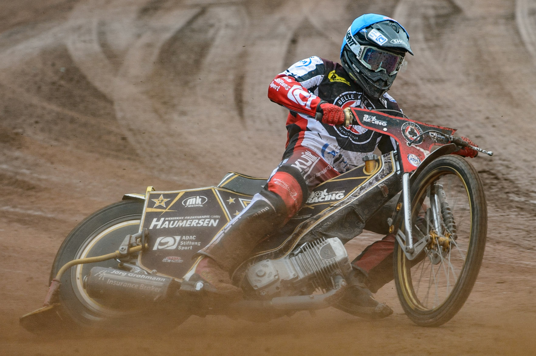 MANCHESTER, UK. MAY 2ND  Norick Blödorn  in action  for Belle Vue ATPI Aces  during the SGB Premiership match between Belle Vue Aces and Peterborough at the National Speedway Stadium, Manchester on Monday 2nd May 2022. (Credit: Ian Charles | MI News)