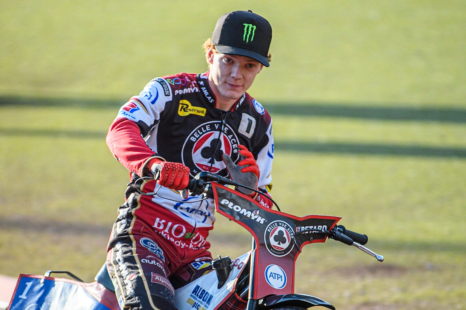 Dan Bewley on the parade lap during the Sports Insure Premiership match between Belle Vue Aces and Ipswich Witches at the National Speedway Stadium, Manchester on Monday 17th July 2023. (Photo: Ian Charles | MI News)