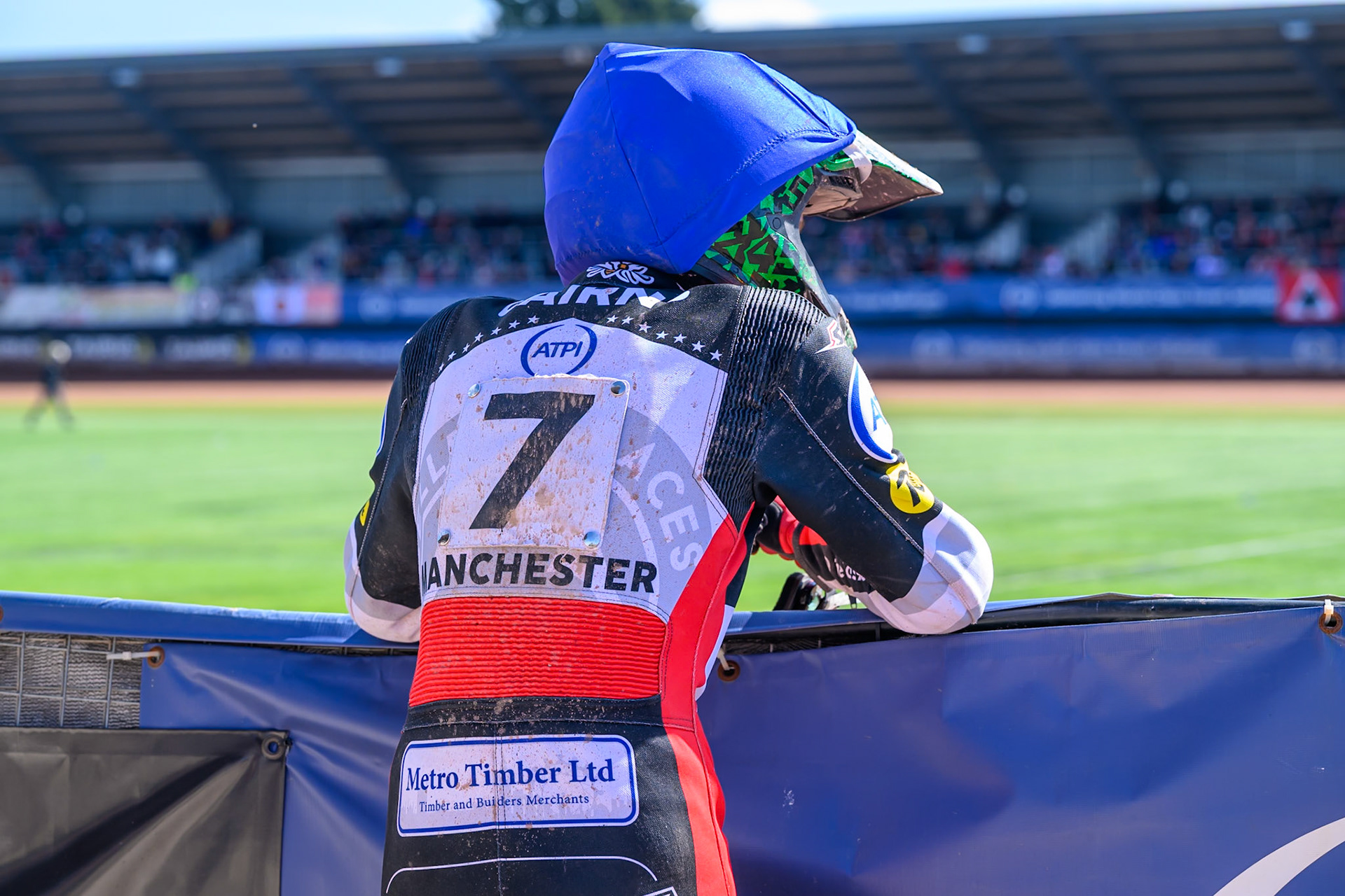 William Cairns of Belle Vue Aces watches the track prep during the Knockout Cup Northern Section match between Belle Vue Aces and Leicester Lions at the National Speedway Stadium, Manchester on Monday 6th April 2026. (Photo: Ian Charles | MI News)
