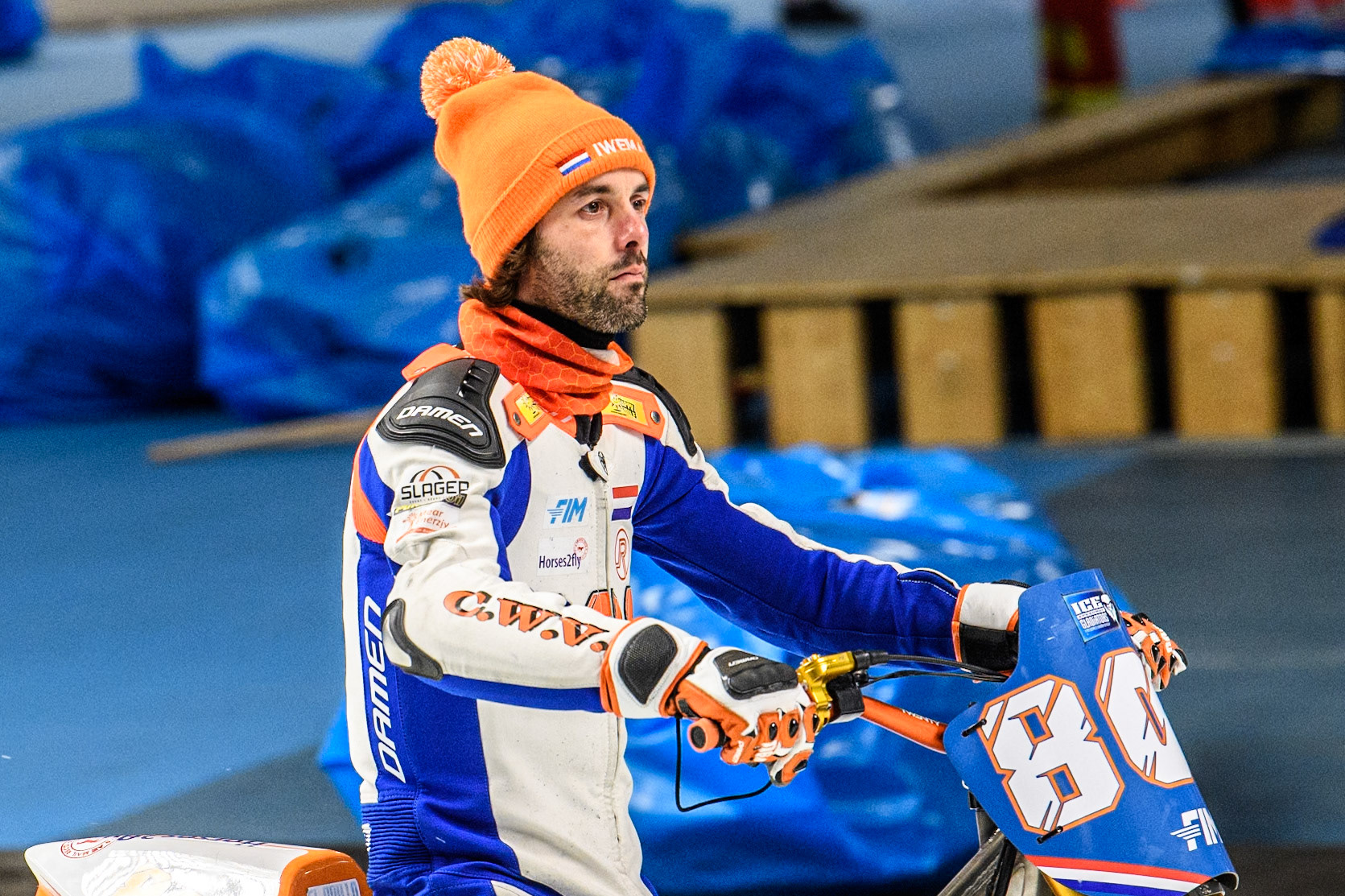 Jasper Iwema (800) of The Netherlands during the Ice Speedway Gladiators World Championship Final 1 at Max-Aicher-Arena, Inzell on Saturday 15th March 2025. (Photo: Ian Charles | MI News)