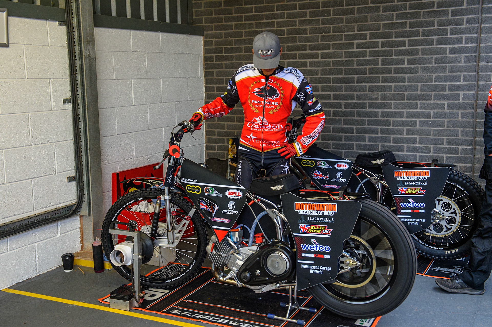 Photo: Ian CharlesJordan Palin warms his bike upDiscovery Networks Eurosport Speedway Season Launch, National Speedway Stadium, Manchester Wednesday  12  May  2021