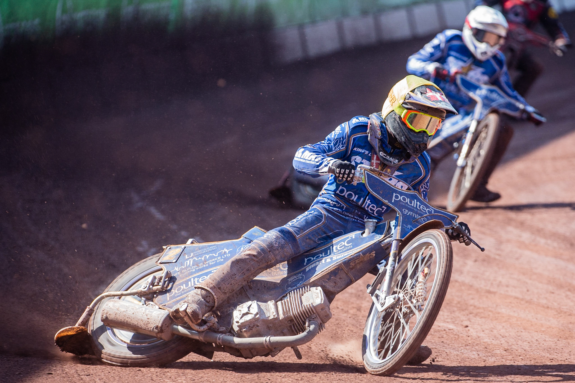 Photo: Ian Charles

Michael Palm Toft  (Yellow) leads Robert Lambert  (White)

Belle Vue Aces v Kings Lynn Stars, British Speedway Premiership, Belle Vue National Speedway Stadium, Manchester, Monday 26  August  2019
