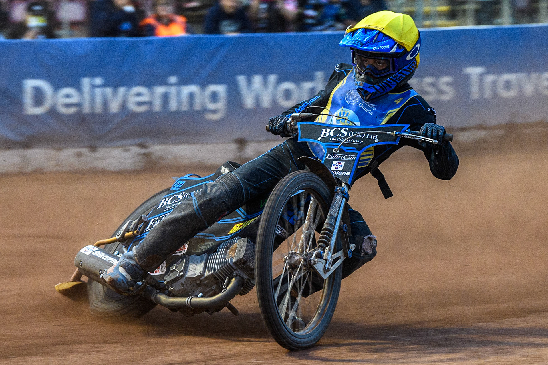 Ashton Boughen in action  for Edinburgh Stellar Monarchs Academy during the National Development League match between Belle Vue Colts and Edinburgh Monarchs Academy at the National Speedway Stadium, Manchester on Friday 21st July 2023. (Photo: Ian Charles | MI News)