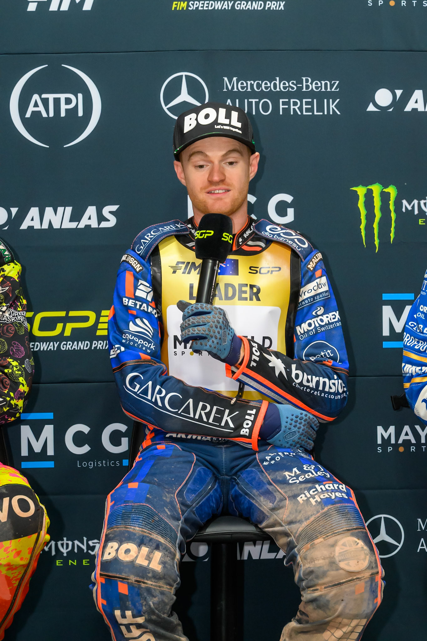 Brady Kurts at the Press Conference during the ATPI  FIM Speedway GP of Manchester at the National Speedway Stadium, Manchester on Saturday 6th June 2026. (Photo: Ian Charles | MI News)
