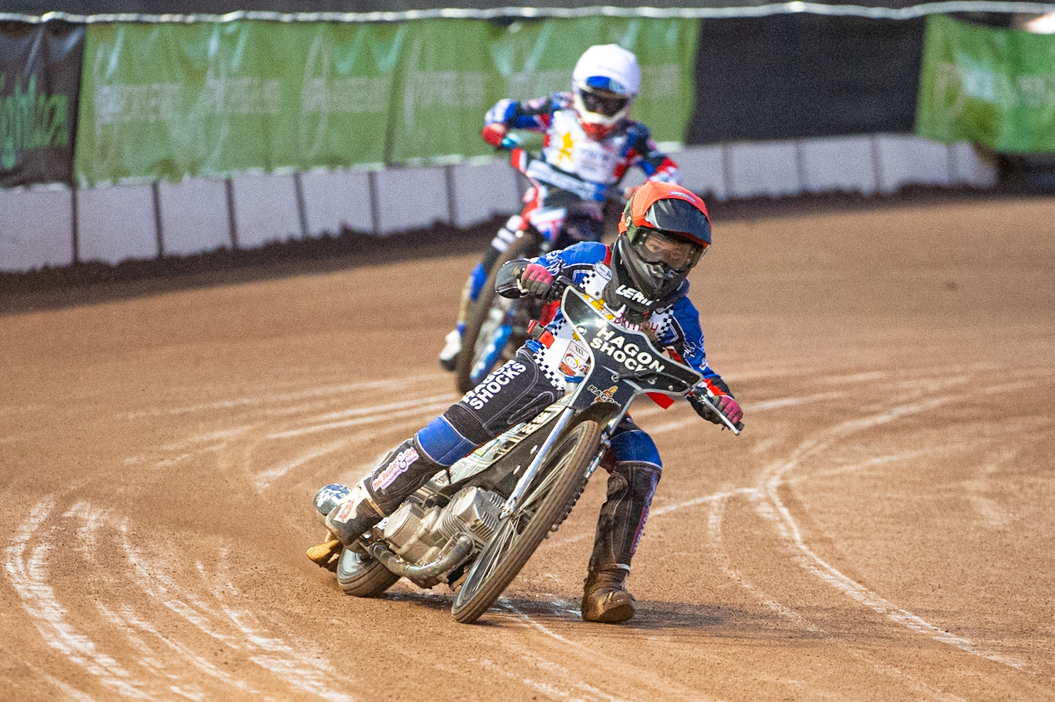 Photo: Ian CharlesJody Scott (Red) leads Charlie Wood (250cc Class)British Youth Speedway Championship (Round 5), National Speedway Stadium, Manchester Saturday  10  October  2020