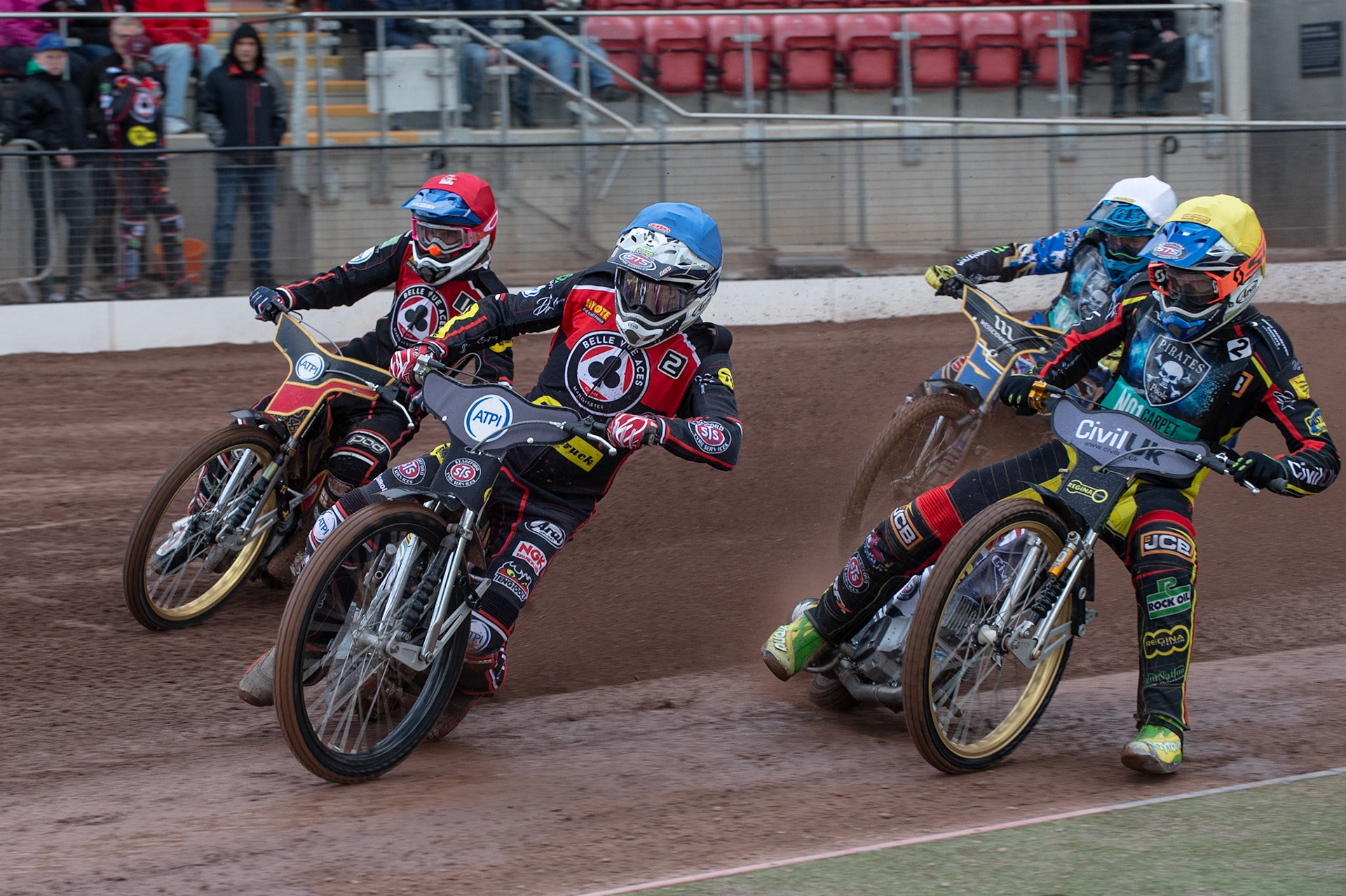 Photo by Ian Charles

Steve Worrall (Blue) and Max Fricke  (Red)  lead Richie Worrall  (Yellow) and Jack Holder (White) in the opening heat


Belle Vue Aces v Poole Pirates, British Speedway Premiership, Belle Vue National Speedway Stadium, Manchester, Monday 6  May  2019