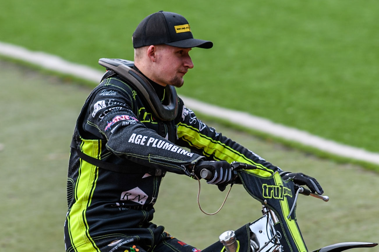 Ipswich Witches' Dan Thompson on the pre match during the Rowe Motor Oil Premiership match between Belle Vue Aces and Ipswich Witches at the National Speedway Stadium, Manchester on Monday 1st July 2024. (Photo: Ian Charles | MI News)