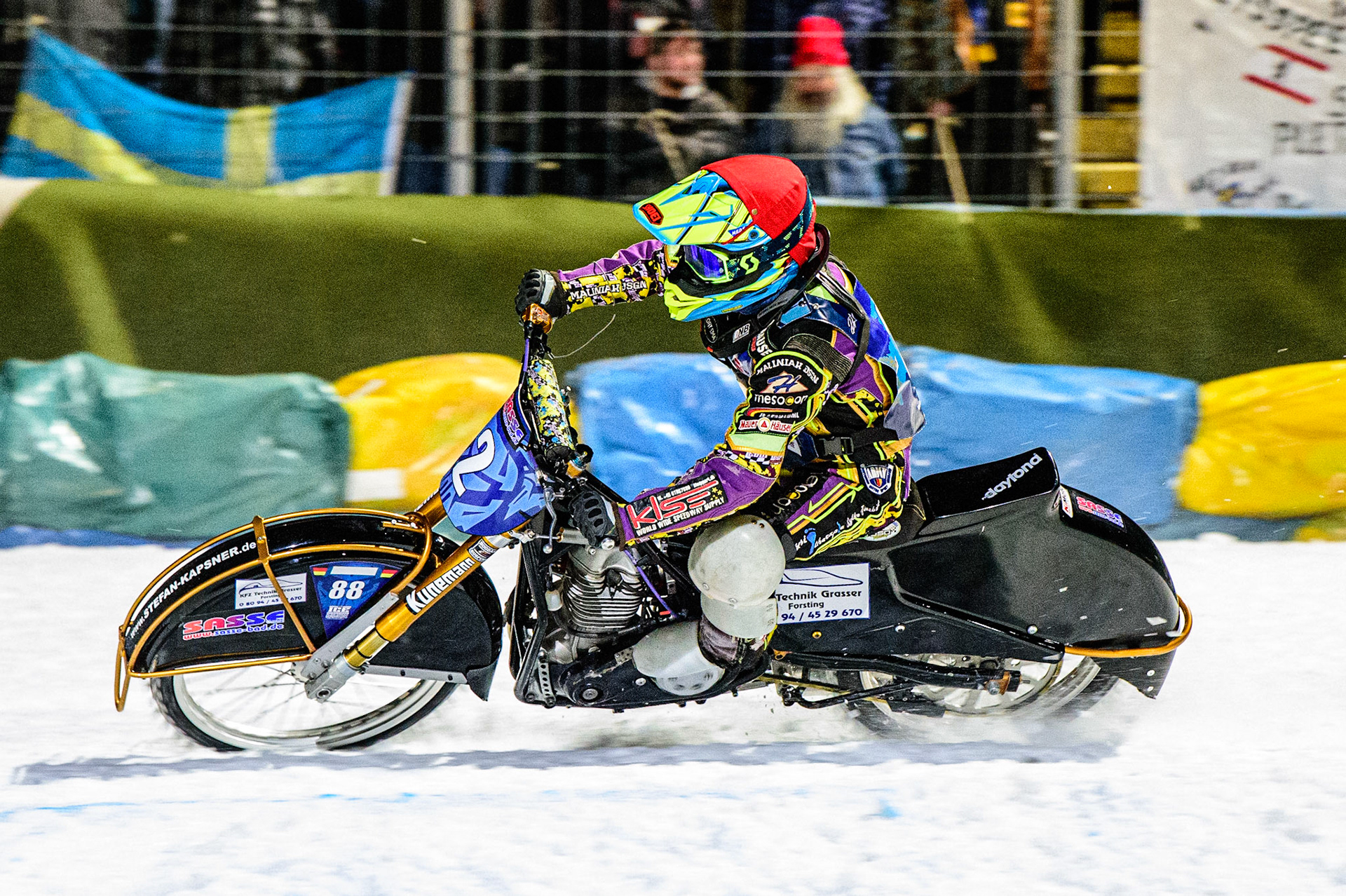 Maximillian Neidermaier in action during the German Individual Ice Speedway Championship at Horst-Dohm-Eisstadion, Berlin on Friday 3rd March 2023. (Photo: Ian Charles | MI News)