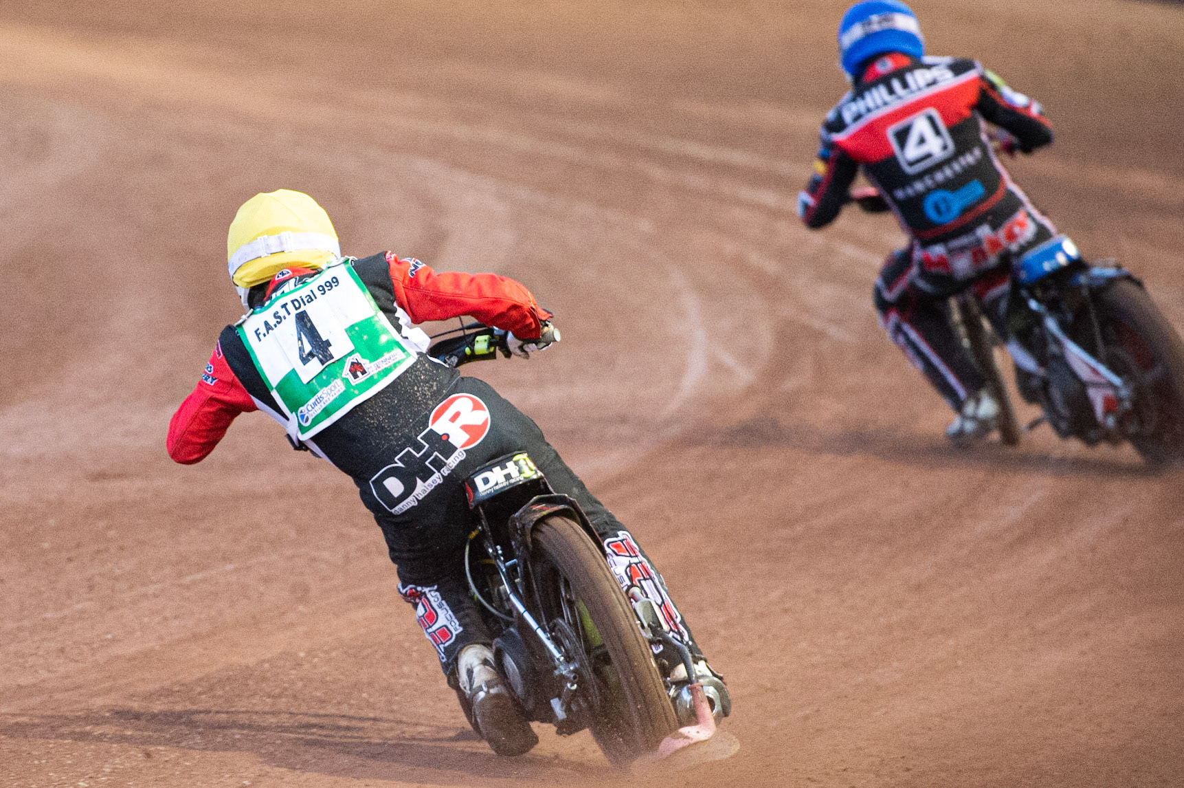 Photo: Ian Charles

Dan Halsey (Yellow) chases Danny Phillips (Blue)

Belle Vue Colts v Cradley Heathens, SGB National League, Belle Vue National Speedway Stadium, Manchester, Thursday 29  August  2019