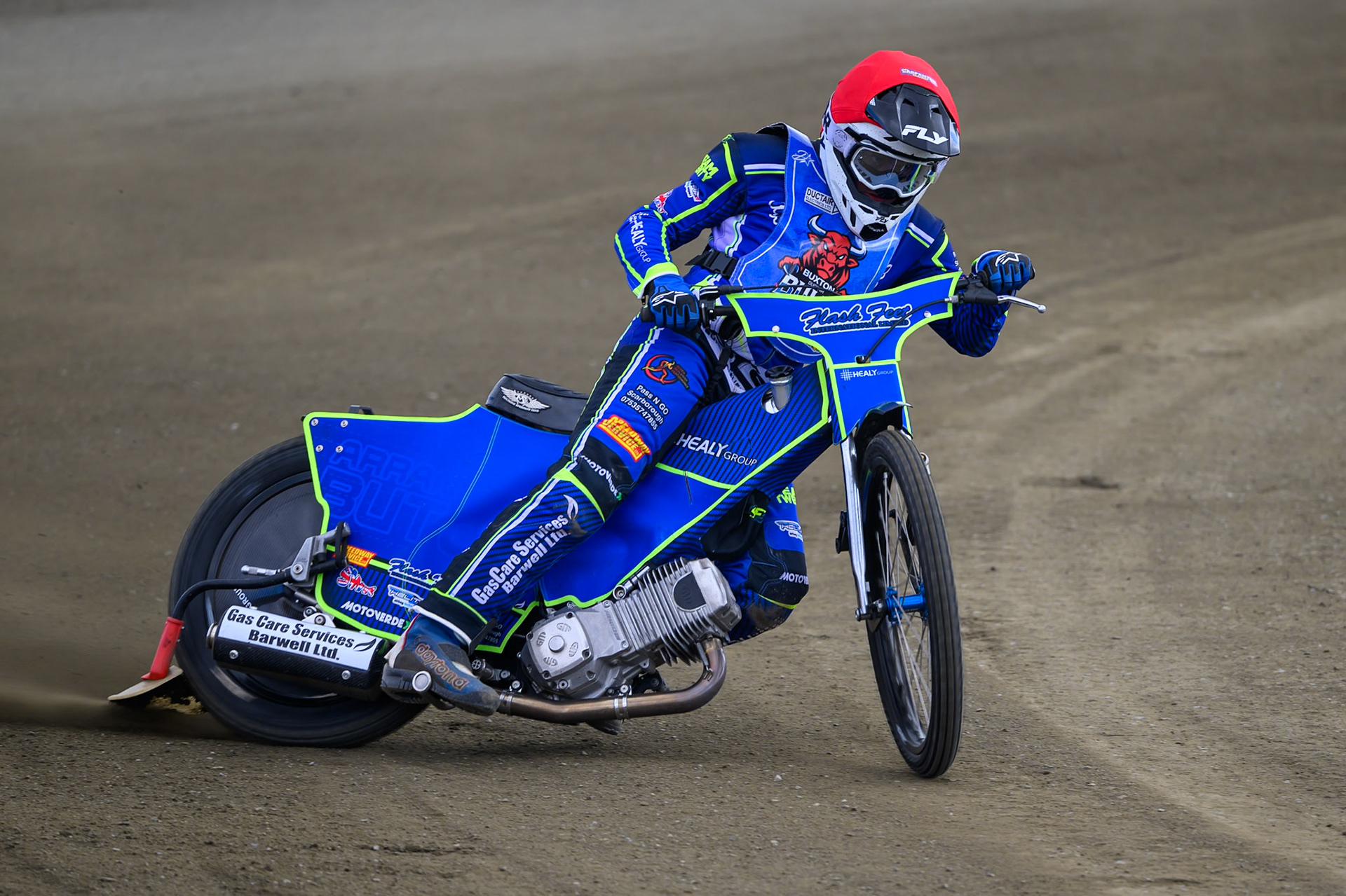 Arran Butcher of Buxton Bulls  in action during the  Challenge match between Buxton Bulls and NDL Nomads at Hi-Edge Speedway, Buxton on Sunday 19th April 2026. (Photo: Ian Charles | MI News)
