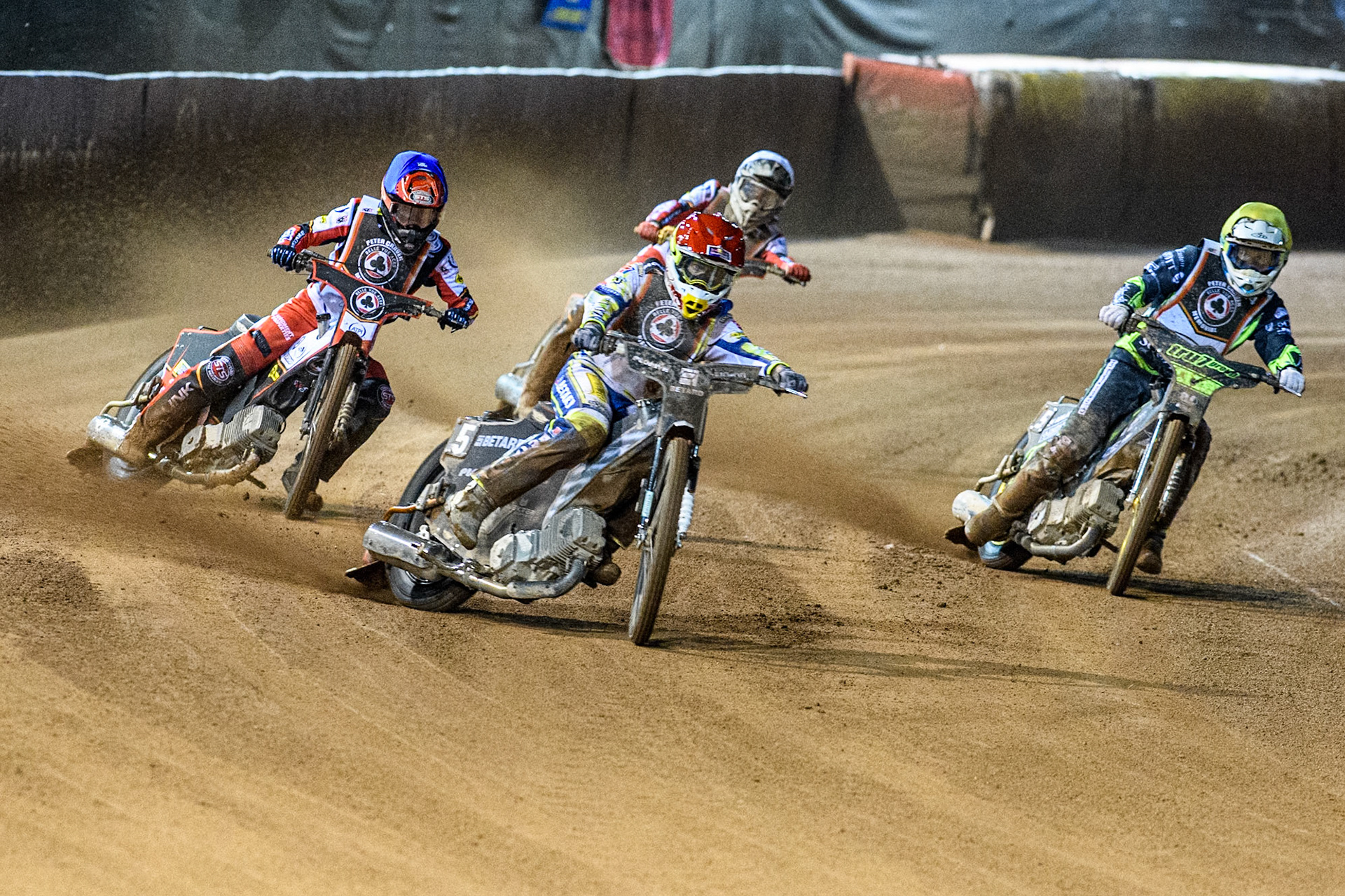 Maciej Janowski in Red leading Zach Cook in Blue Jason Doyle in Yellow and Norick Blodorn in White during the Peter Craven Memorial Trophy at the National Speedway Stadium, Manchester on Monday 17th March 2025. (Photo: Ian Charles | MI News)