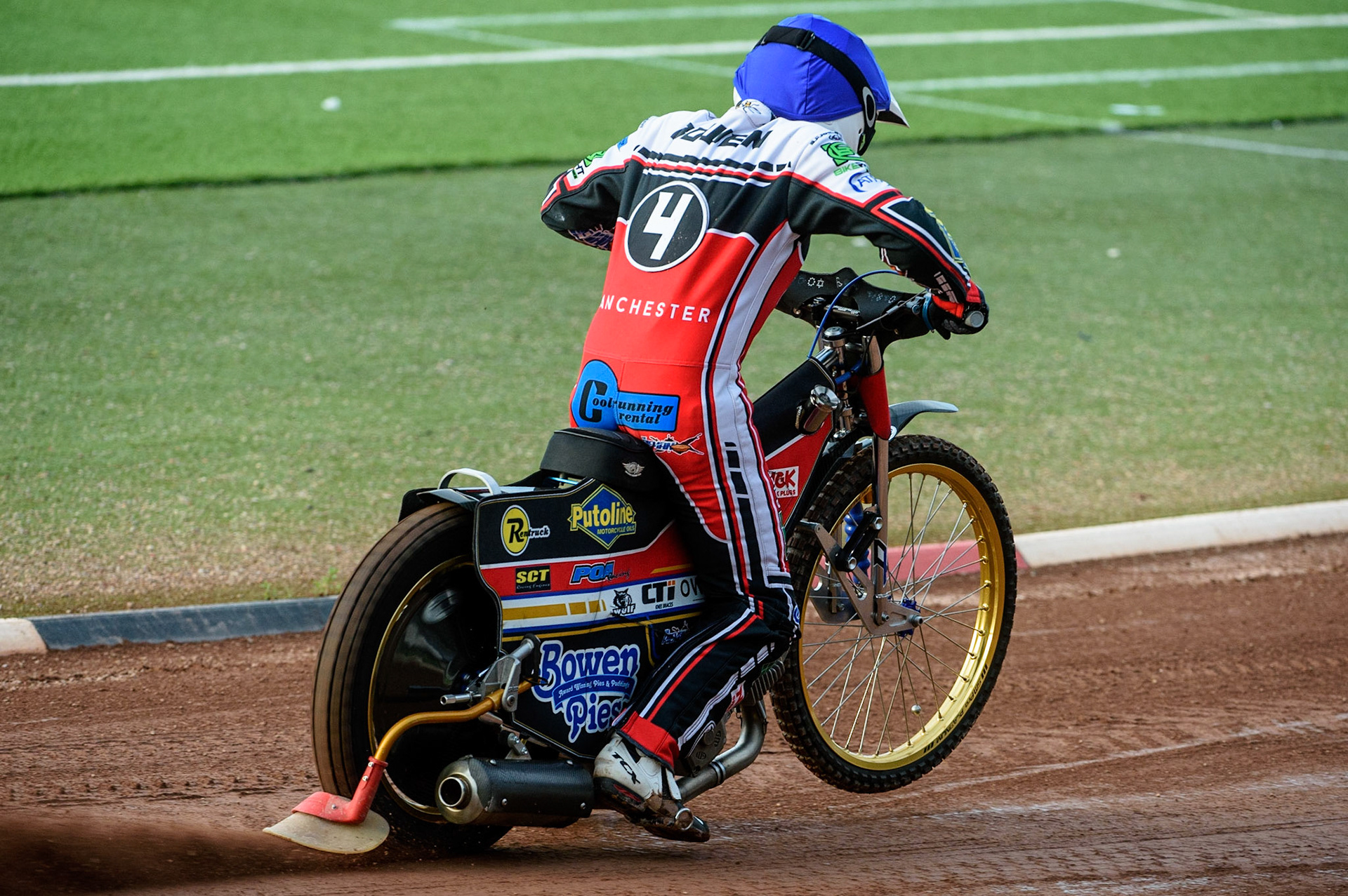 MANCHESTER, UK. JULY 29TH  Paul Bowen  does a practice start  during the National Development League match between Belle Vue Colts and Leicester Lion Cubs at the National Speedway Stadium, Manchester on Thursday 29th July 2021. (Credit: Ian Charles | MI News)