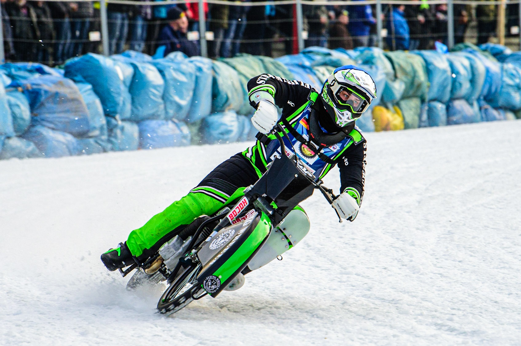 Finn Loheider in action during the German Individual Ice Speedway Championship at Horst-Dohm-Eisstadion, Berlin on Friday 3rd March 2023. (Photo: Ian Charles | MI News)
