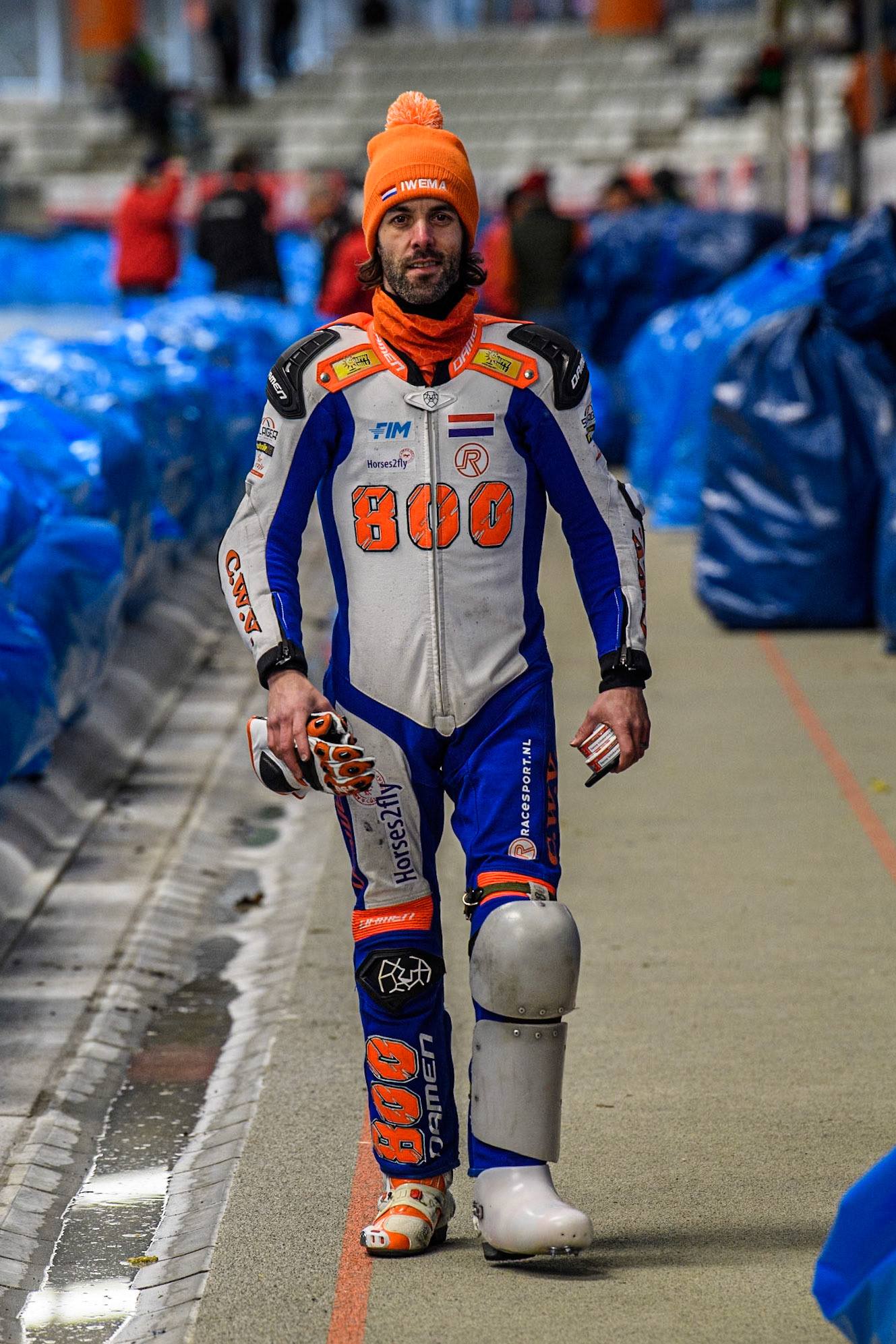Jasper Iwema (800) of The Netherlands during practice for  the Ice Speedway Gladiators World Championship Finals 1 &amp; 2 at Max-Aicher-Arena, Inzell on Friday 14th March 2025. (Photo: Ian Charles | MI News)