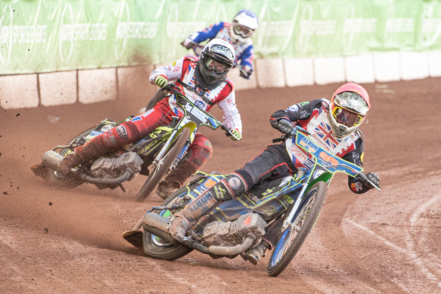 Photo: Ian Charles

Dan Bewley (Red) leads Paul Starke (White) and Josh Auty (Blue)

Sports Insure British Final,  Belle Vue National Speedway Stadium, Manchester Monday 29  July  2019