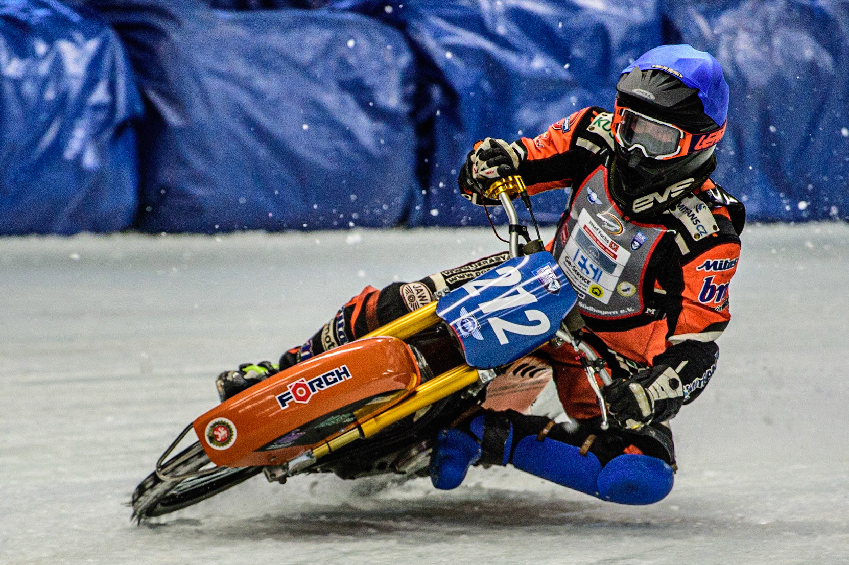 Lukas Hutla (212) in action during the Ice Speedway Gladiators World Championship Final 1 at Max-Aicher-Arena, Inzell, Germany on Saturday 18th March 2023. (Photo: Ian Charles | MI News)