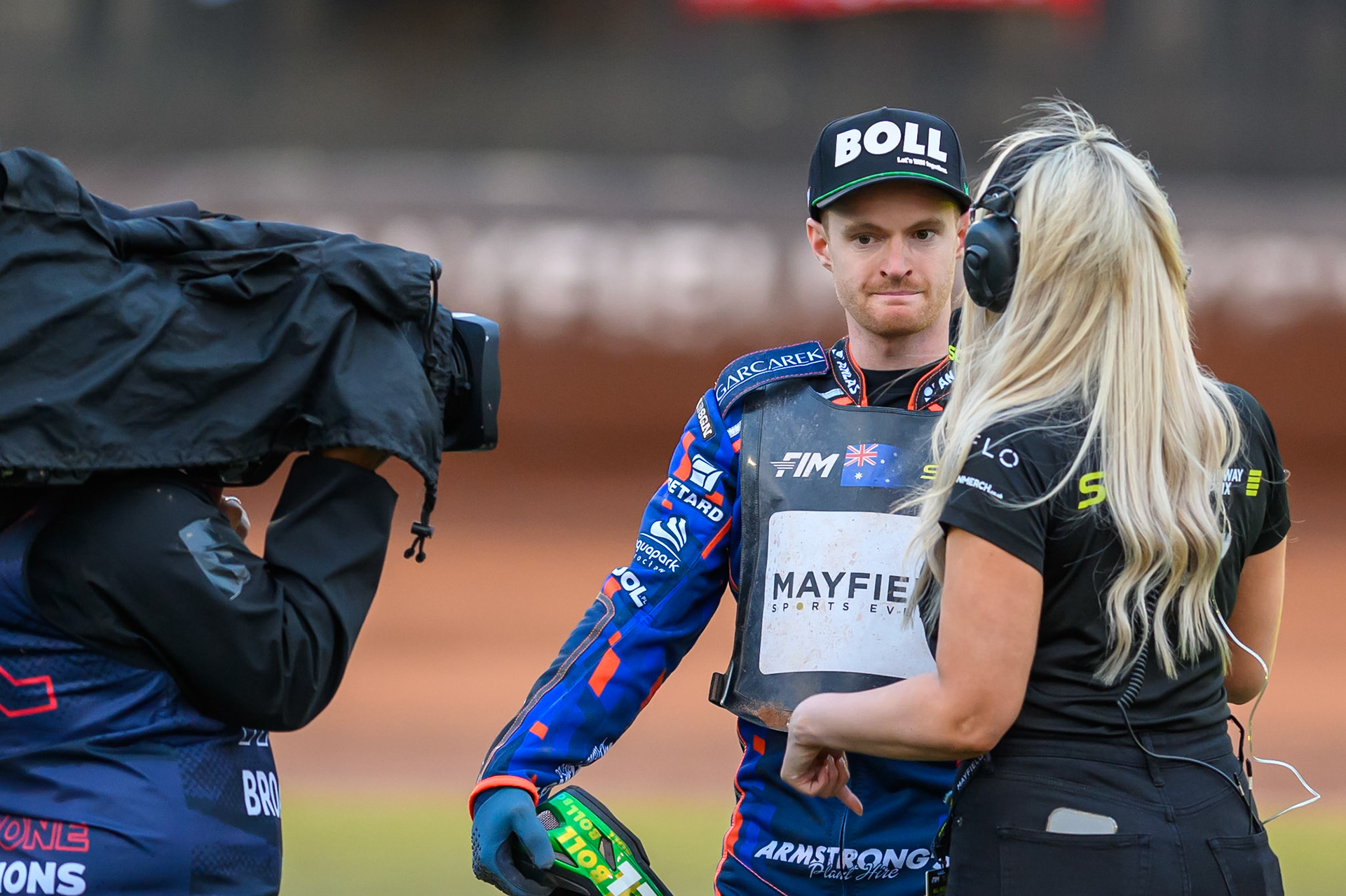Kurtz gives a TV Interview after his win during the ATPI  FIM Speedway GP of Manchester at the National Speedway Stadium, Manchester on Saturday 6th June 2026. (Photo: Ian Charles | MI News)