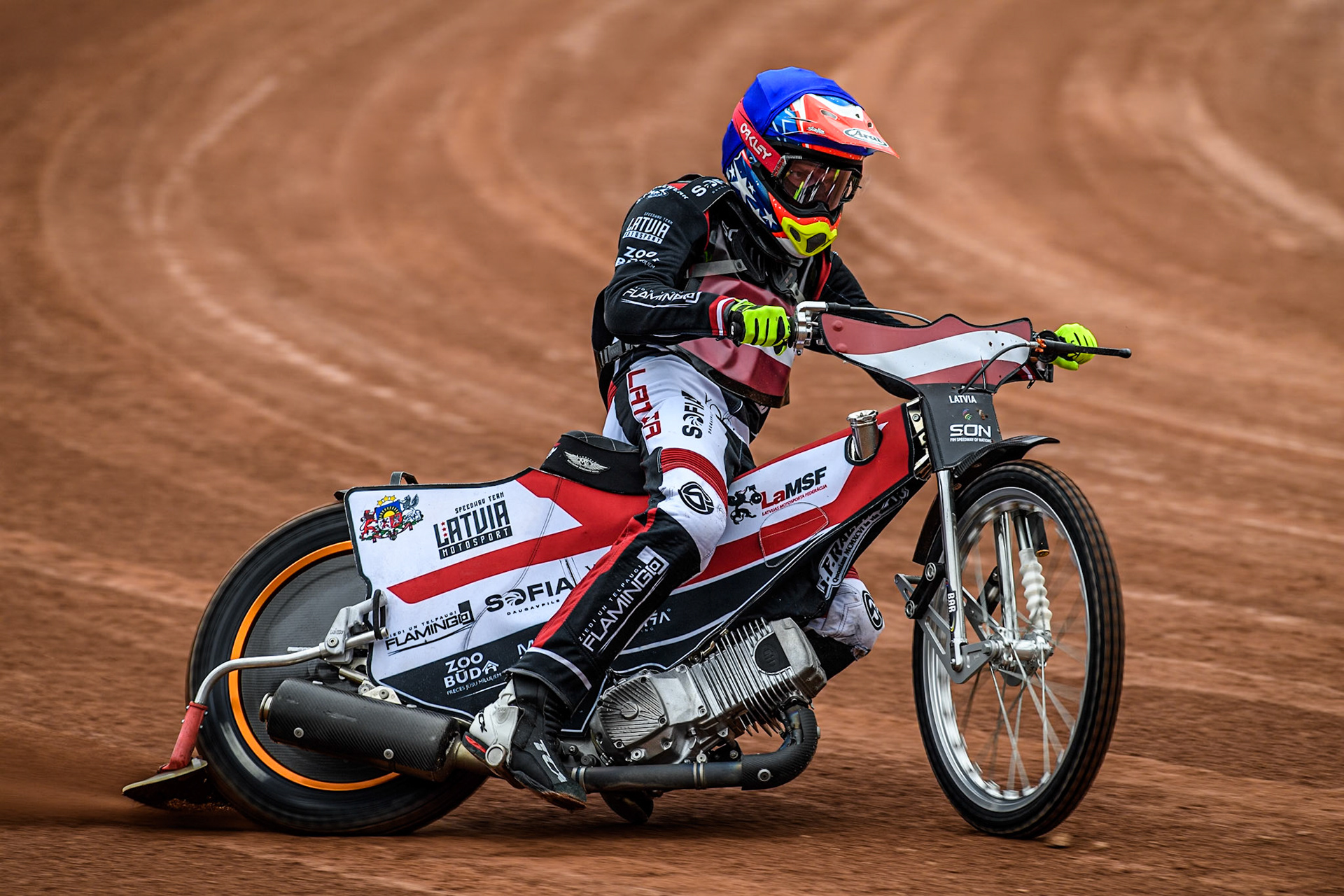 Daniils Kolodinskis of Latvia practices during the Monster Energy FIM Speedway of Nation Semi Final 2 at the National Speedway Stadium, Manchester on Wednesday 10th July 2024. (Photo: Ian Charles | MI News)