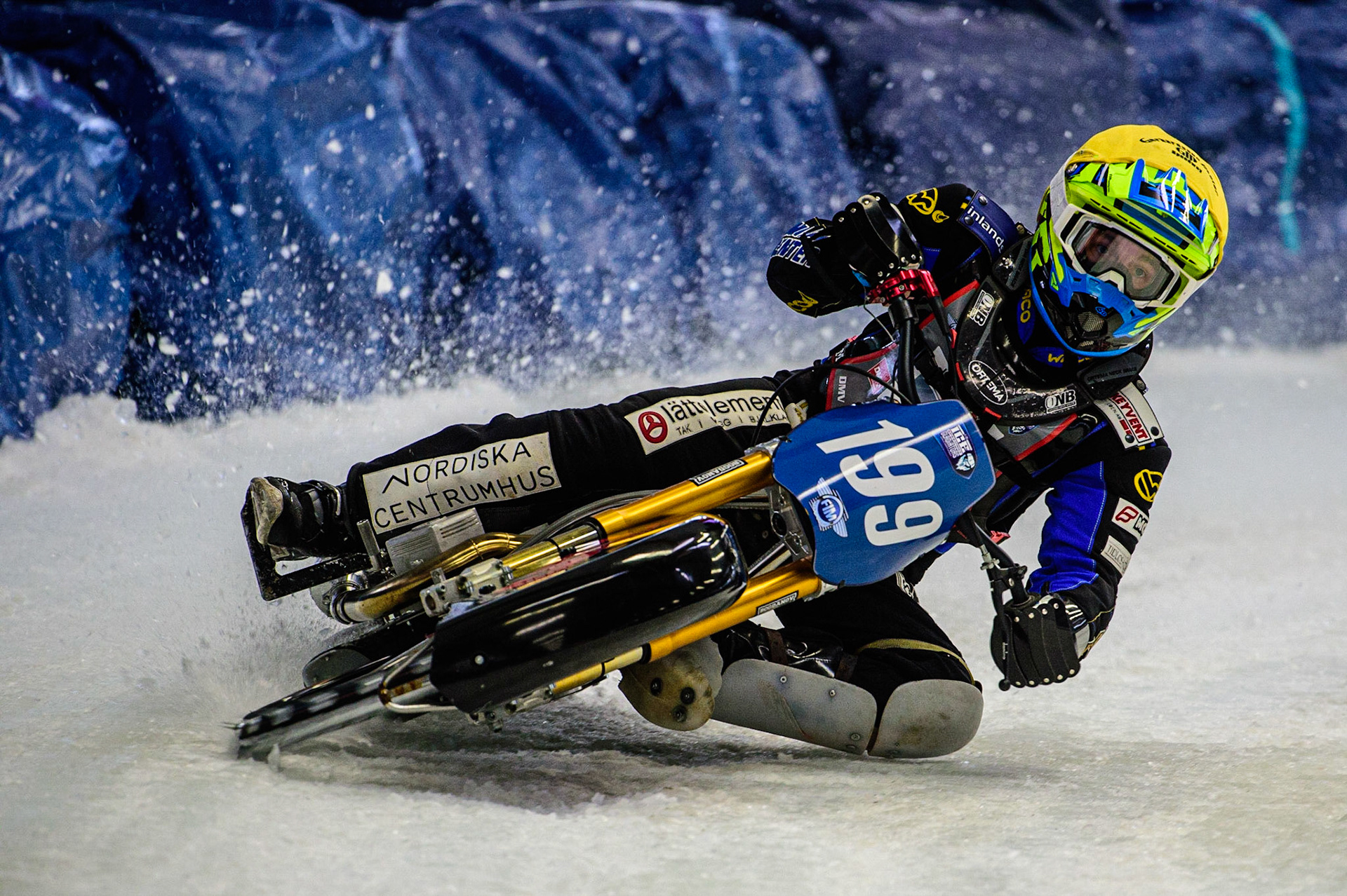 Martin Haarahiltunen (199) in action during the Ice Speedway Gladiators World Championship Final 2 at Max-Aicher-Arena, Inzell, Germany on Sunday 19th March 2023. (Photo: Ian Charles | MI News)